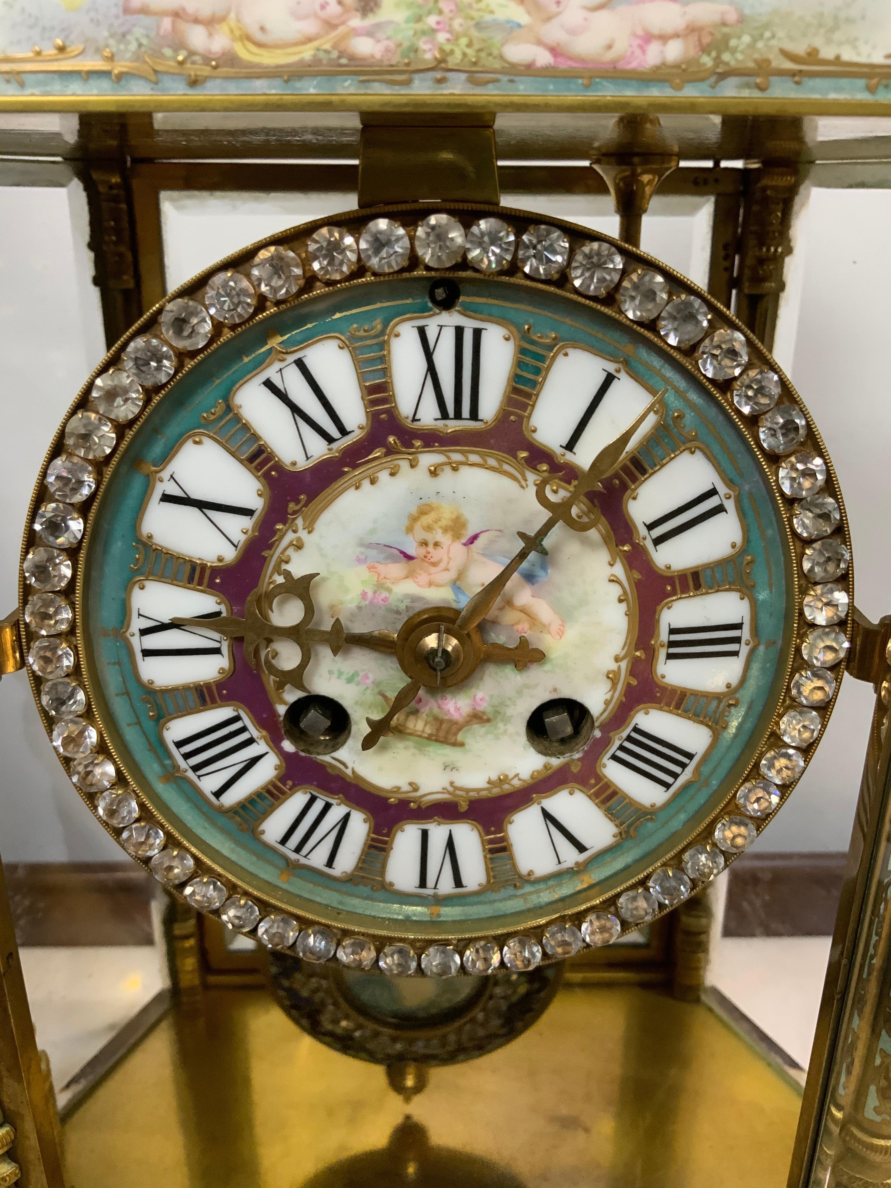 Cloissoné French Louis XVI Cloisonné Bronze Sevres Style Mantel Clock