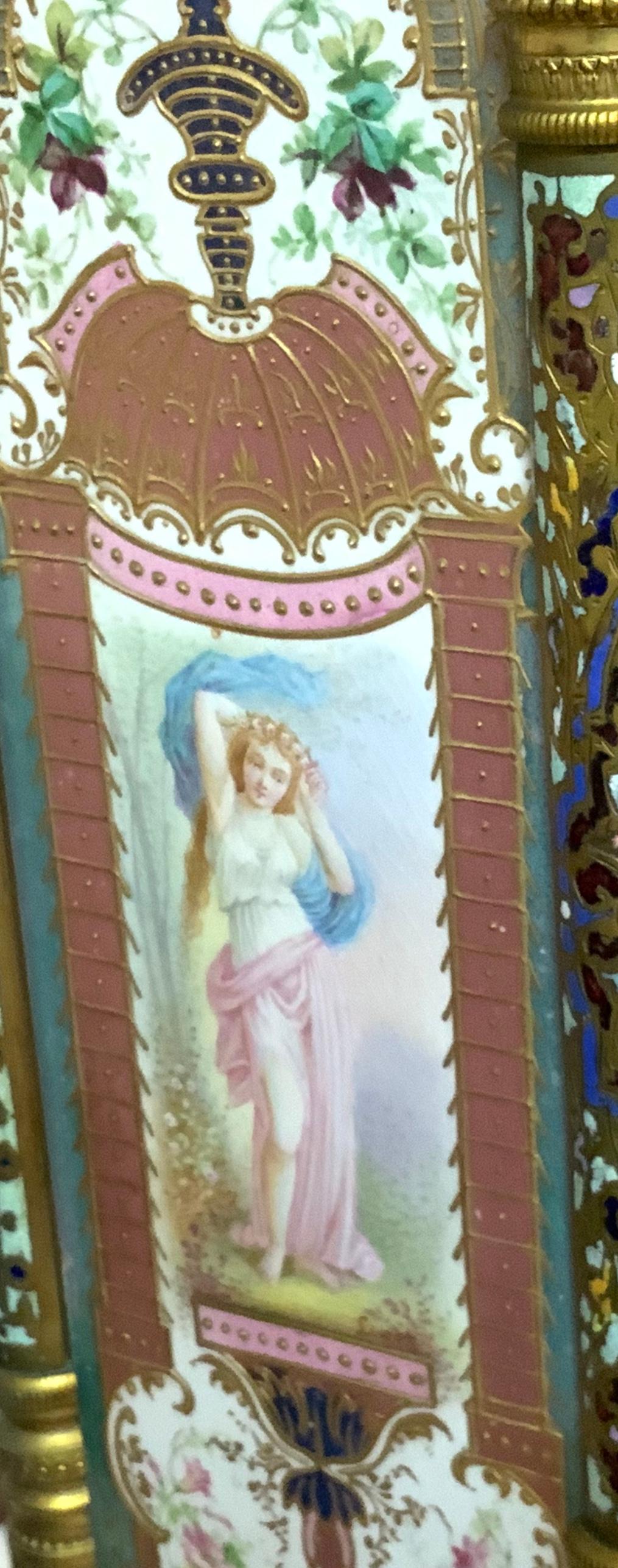 French Louis XVI Cloisonné Bronze Sevres Style Mantel Clock 1