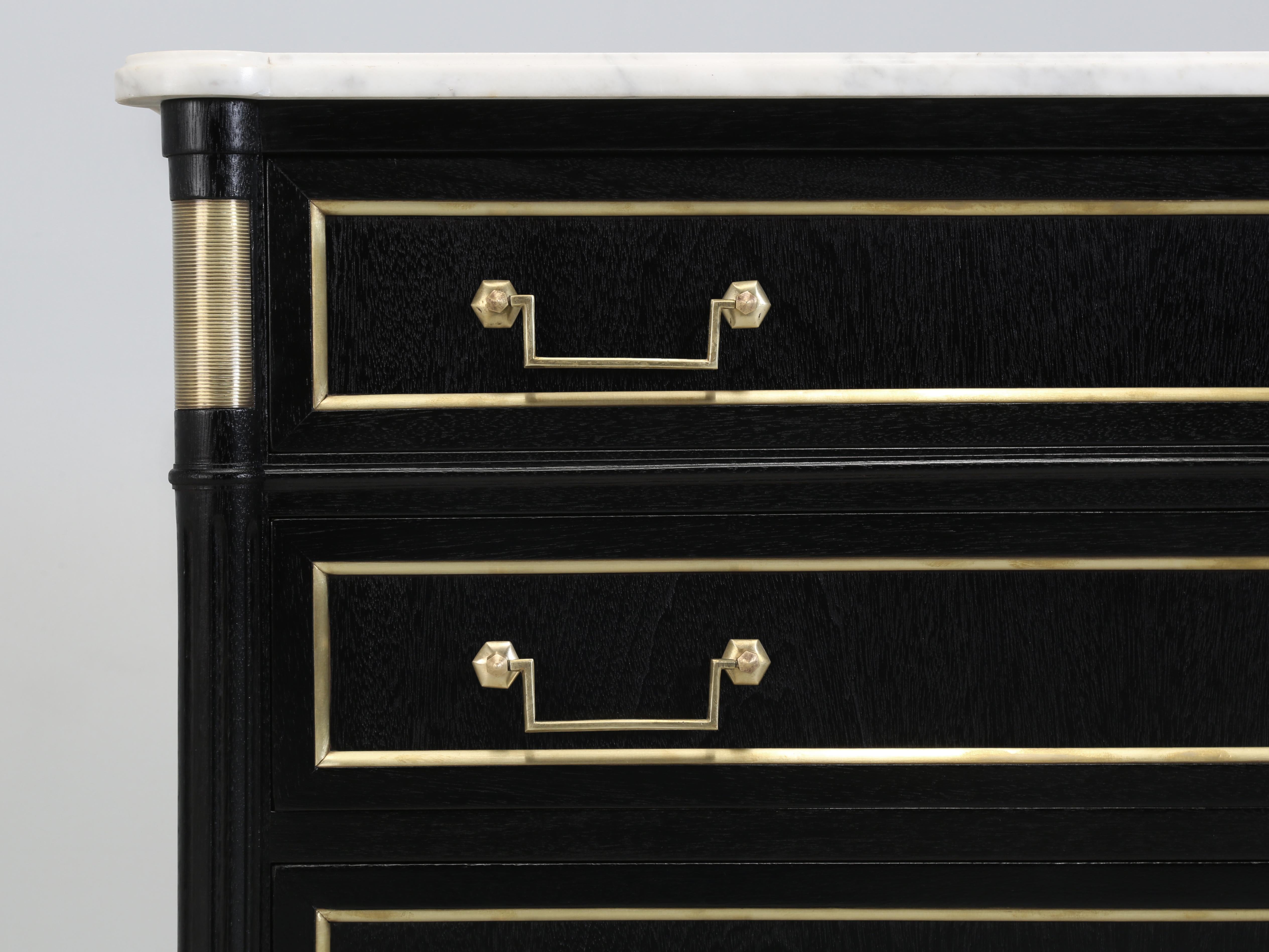 French Louis XVI Commode with Original Marble Top New Ebonized Mahogany Finish For Sale 4