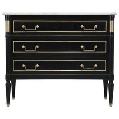 Commode française Louis XVI avec plateau en marbre d'origine, finition en acajou ébénisé