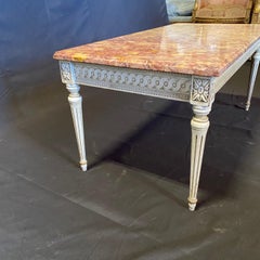 French Louis XVI Creamy Wood Marble Top Coffee Table