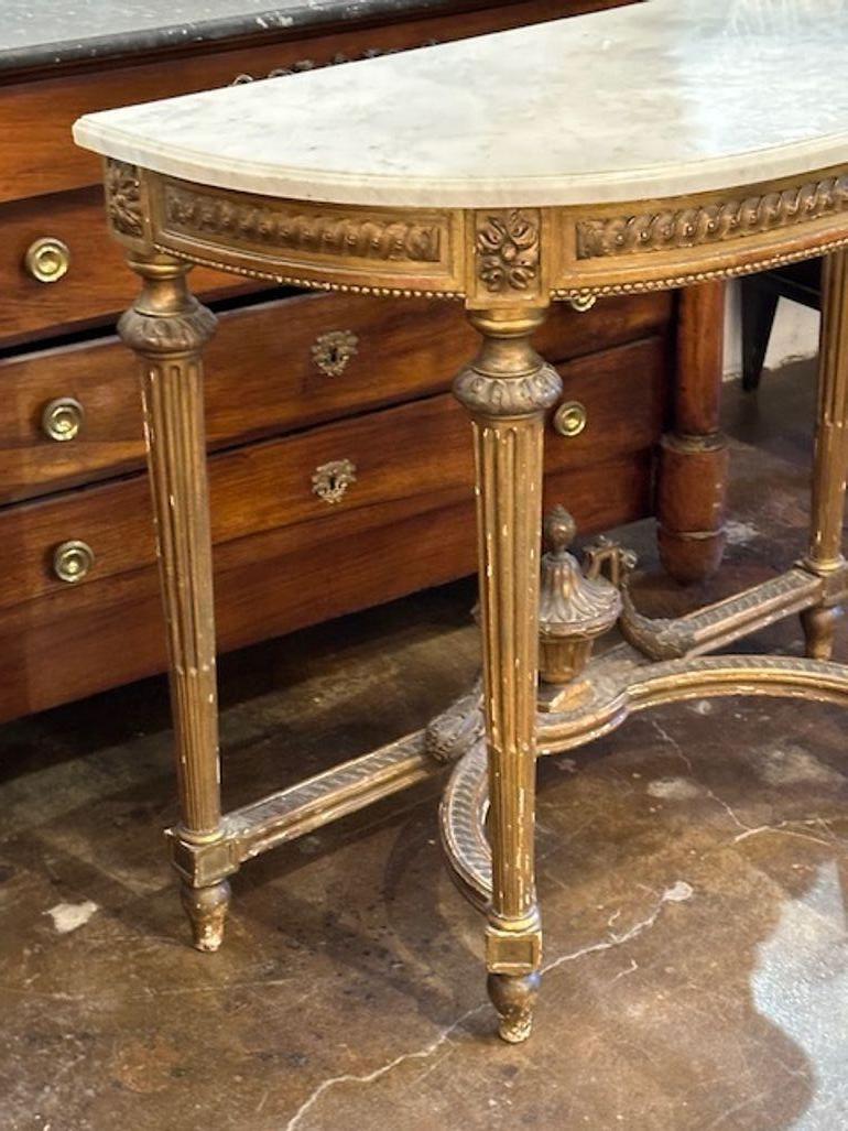 Giltwood French Louis XVI Demi-Lune Console For Sale