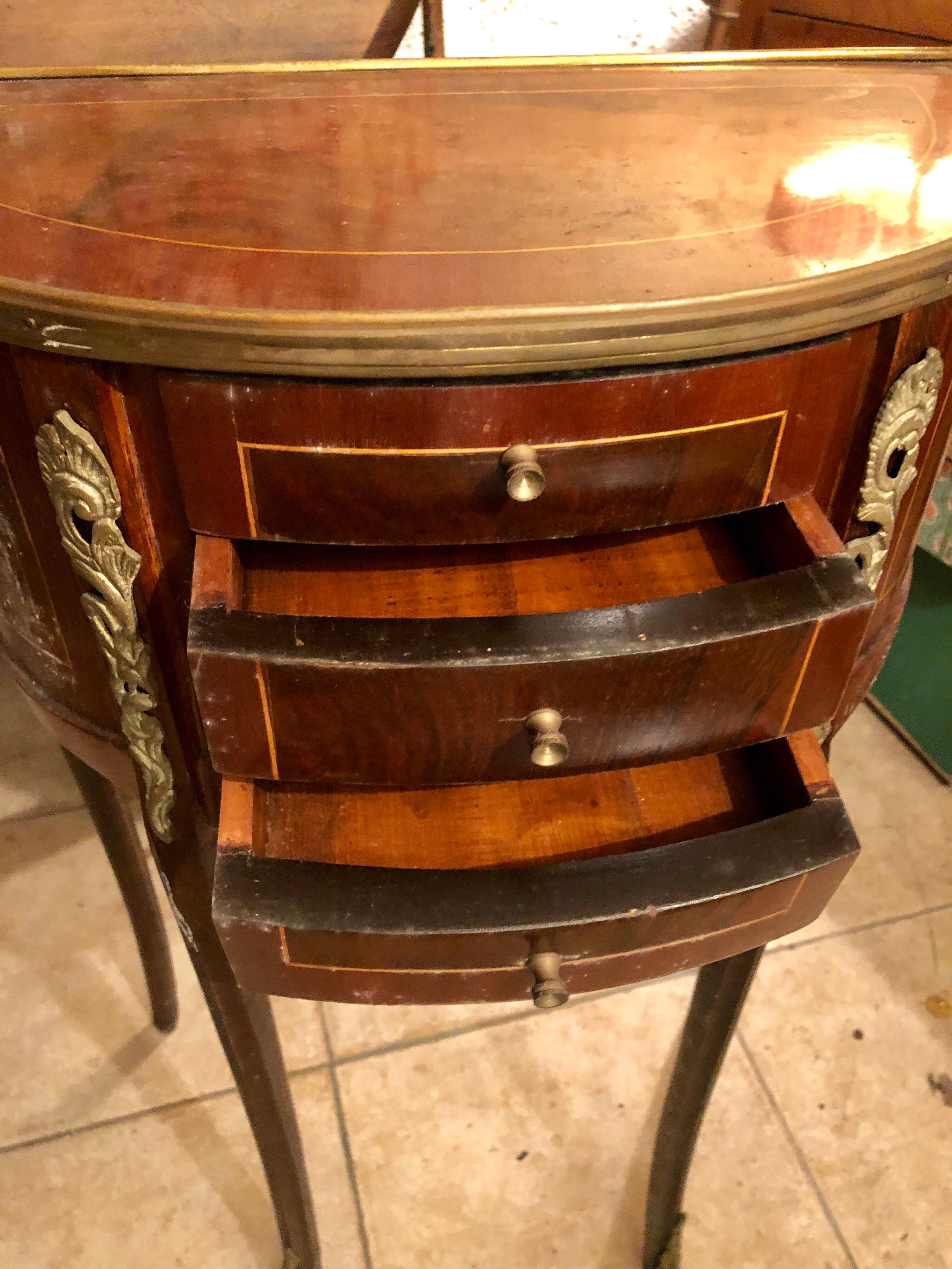 20th Century French Louis XVI Demilune Console Table Walnut, Beechwood, Brass, circa 1920s