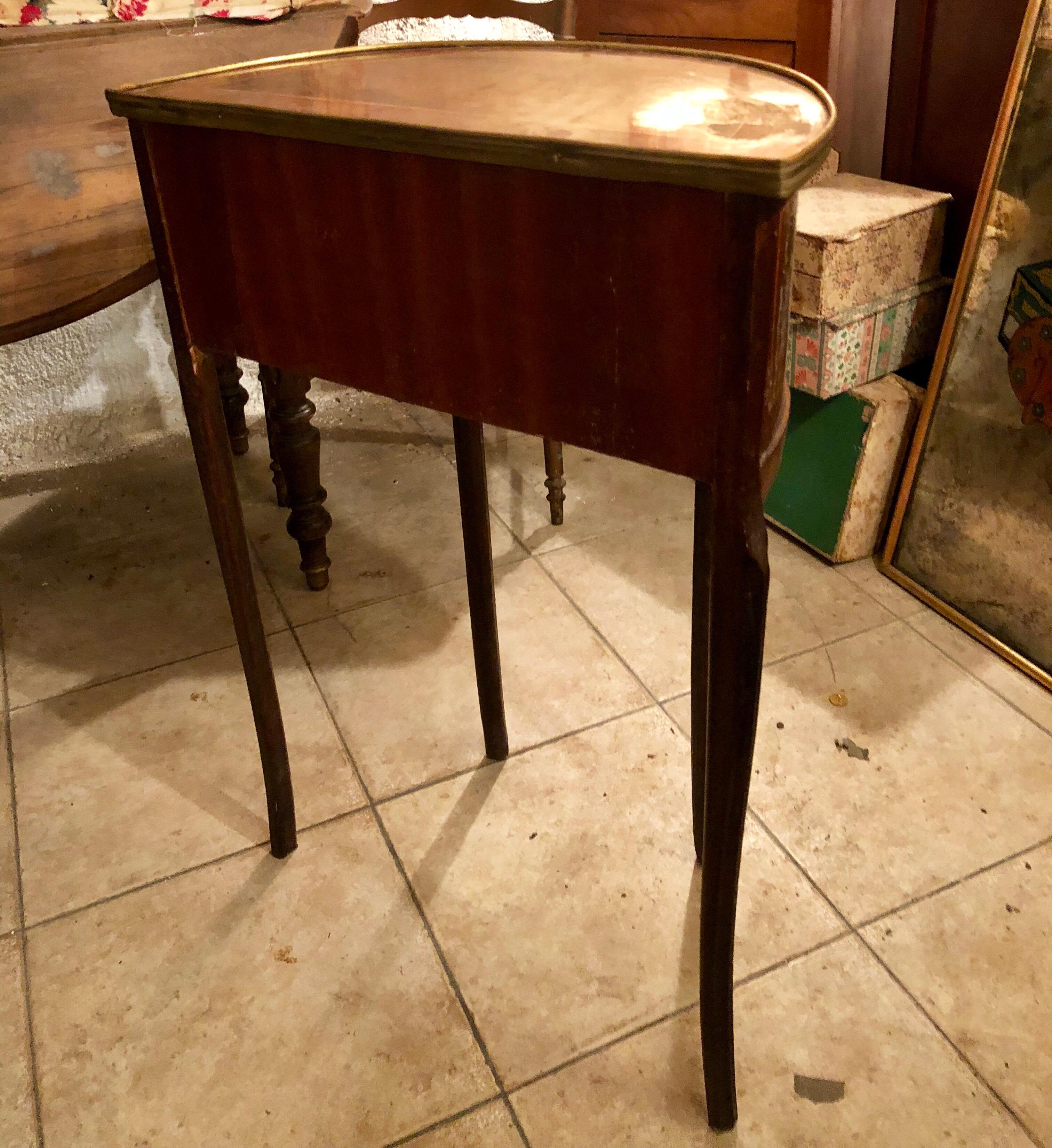 French Louis XVI Demilune Console Table Walnut, Beechwood, Brass, circa 1920s 1