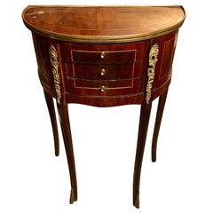 French Louis XVI Demilune Console Table Walnut, Beechwood, Brass, circa 1920s