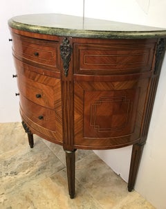 French Louis XVI Demilune Marble-Top Cabinet Chest Three-Drawer Commode