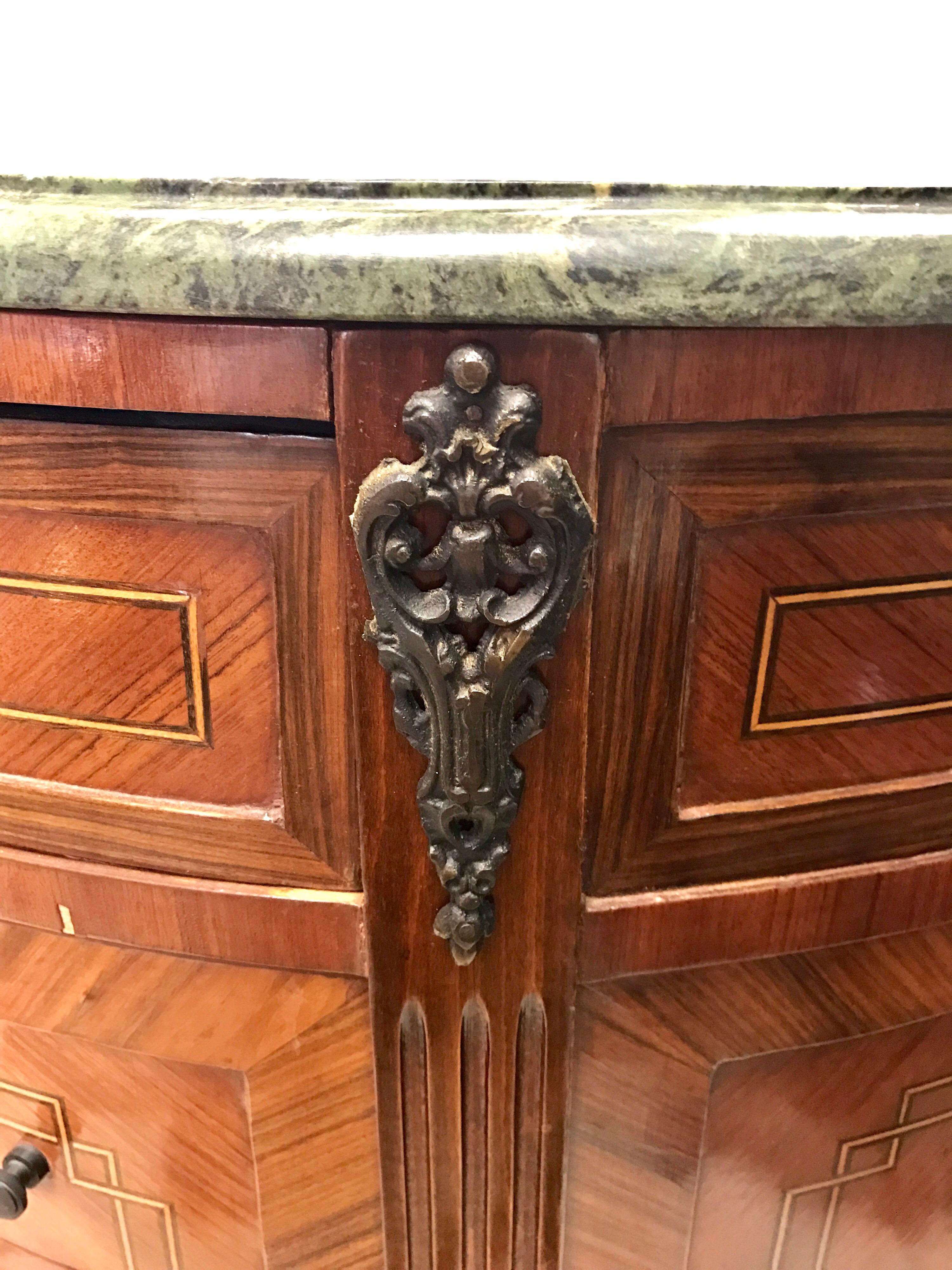 Early 20th Century French Louis XVI Demilune Marble-Top Cabinet Chest Three-Drawer Commode