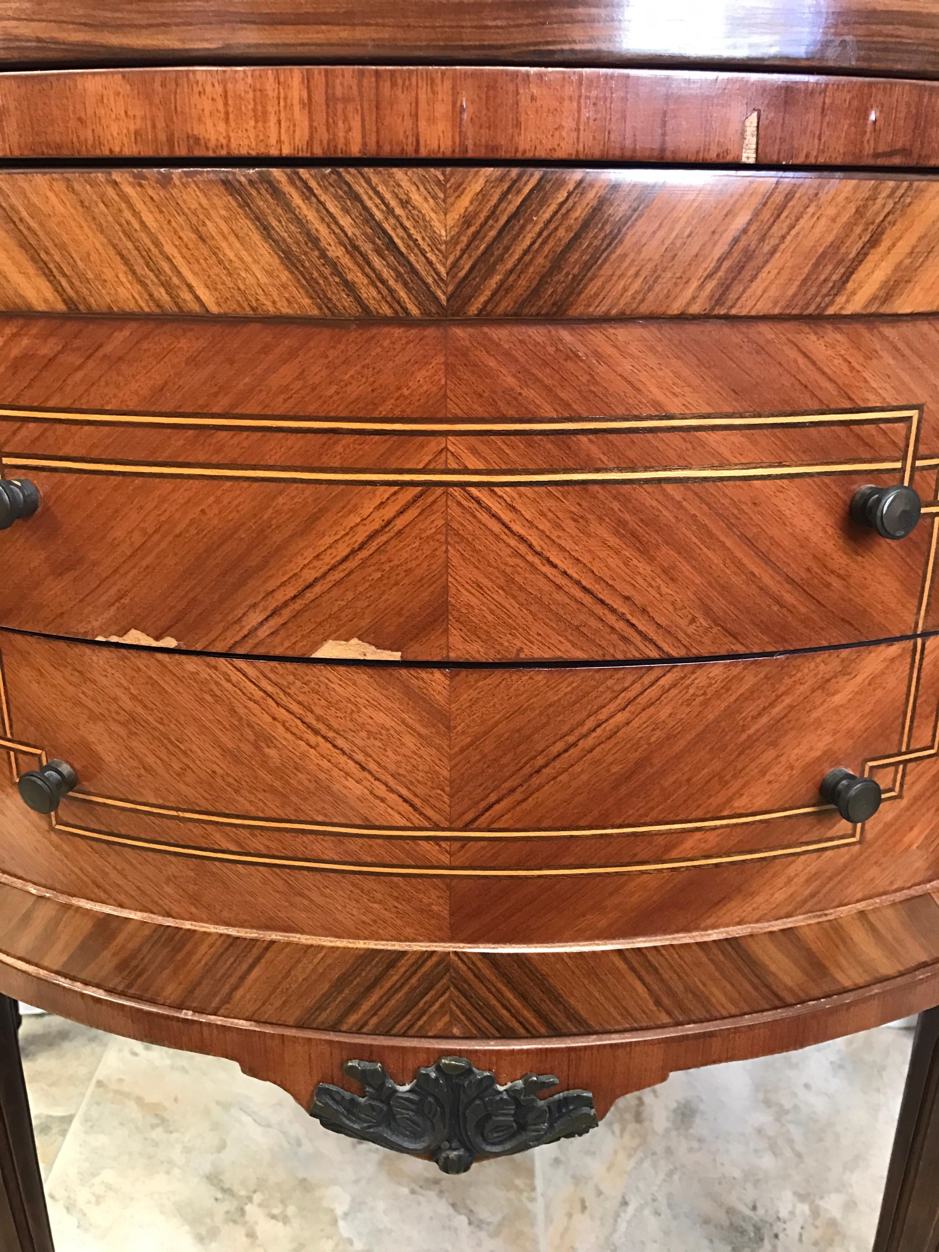 French Louis XVI Demilune Marble-Top Cabinet Chest Three-Drawer Commode 3