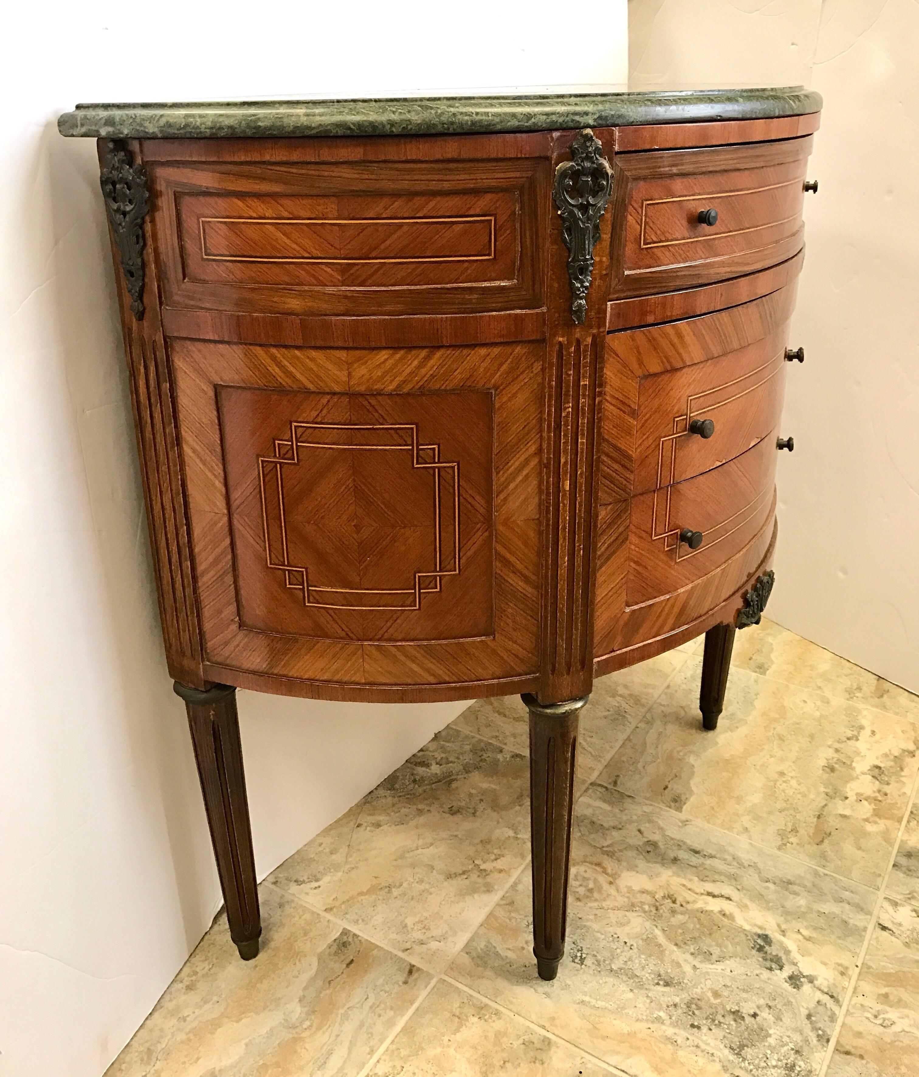 French Louis XVI Demilune Marble-Top Cabinet Chest Three-Drawer Commode 4