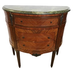 French Louis XVI Demilune Marble-Top Cabinet Chest Three-Drawer Commode
