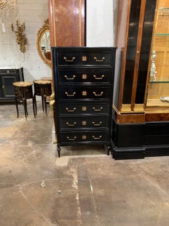 French Louis XVI Design Black Lacquered Tall Chest