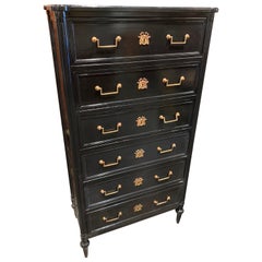 French Louis XVI Design Black Lacquered Tall Chest