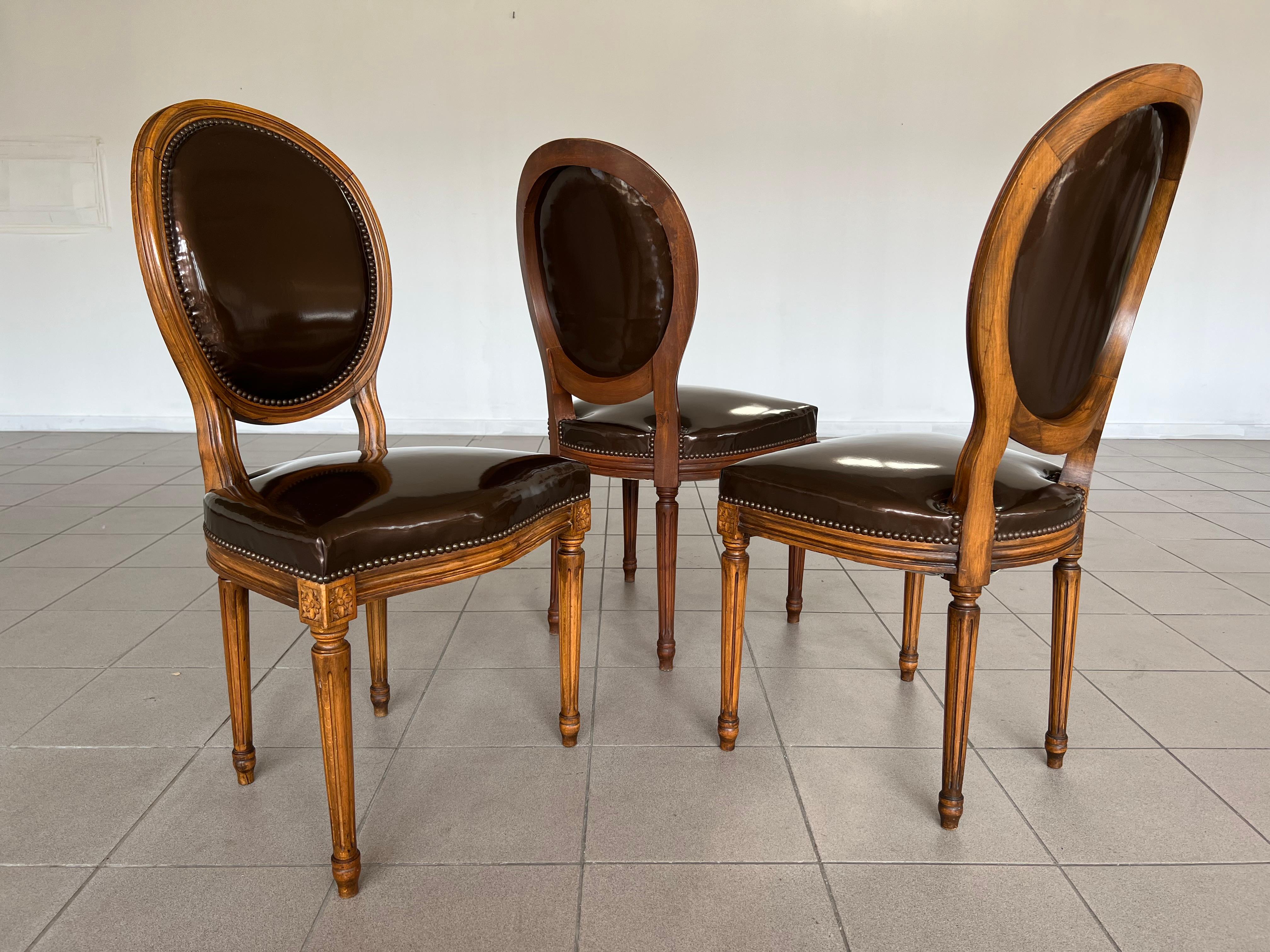 French Louis XVI Dining Room Chairs, Faux Leather Upholstery - Set of 12 4
