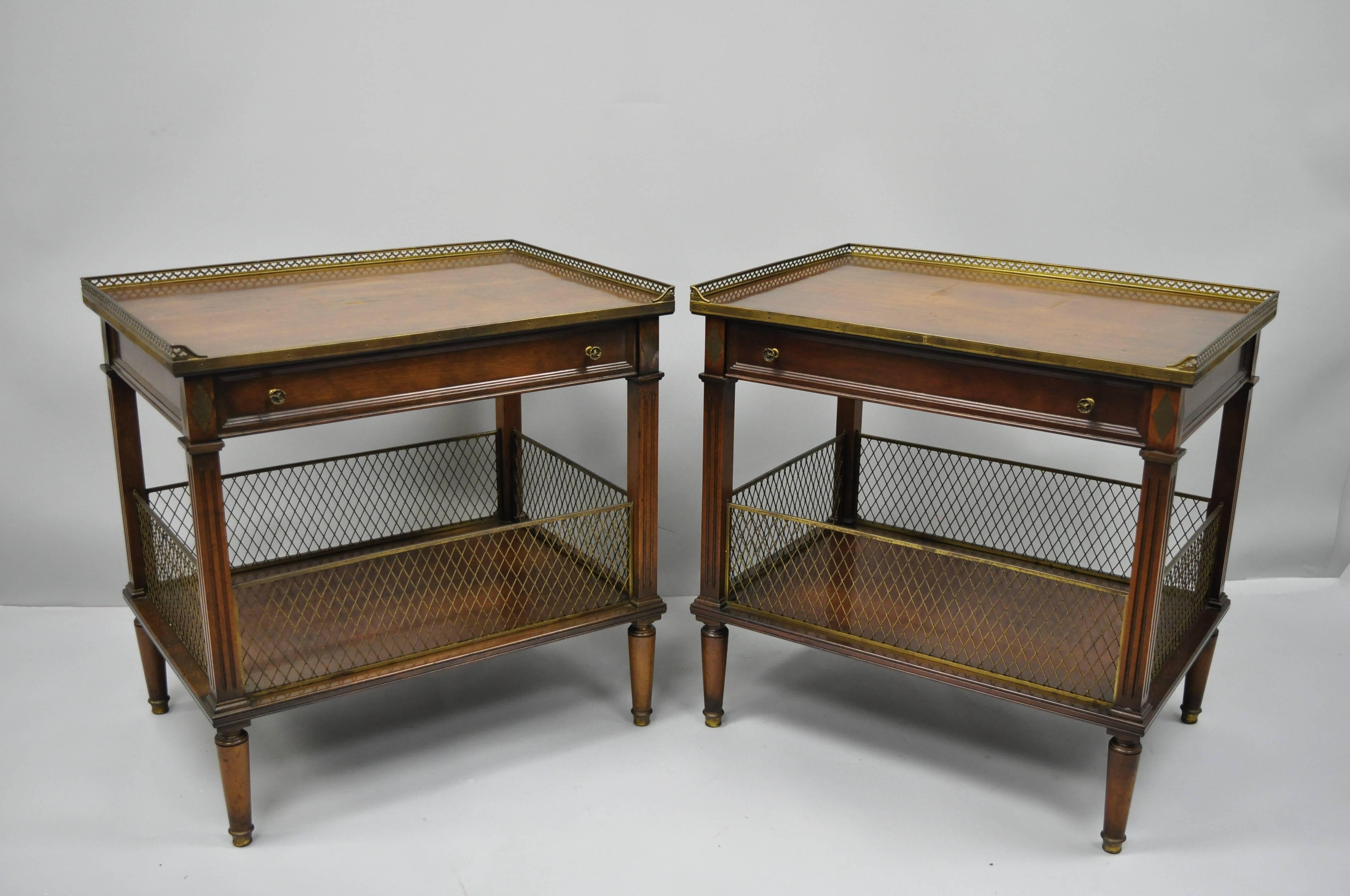 French Louis XVI Directoire Maison Jansen Style Oversize Walnut End Tables, Pair 12