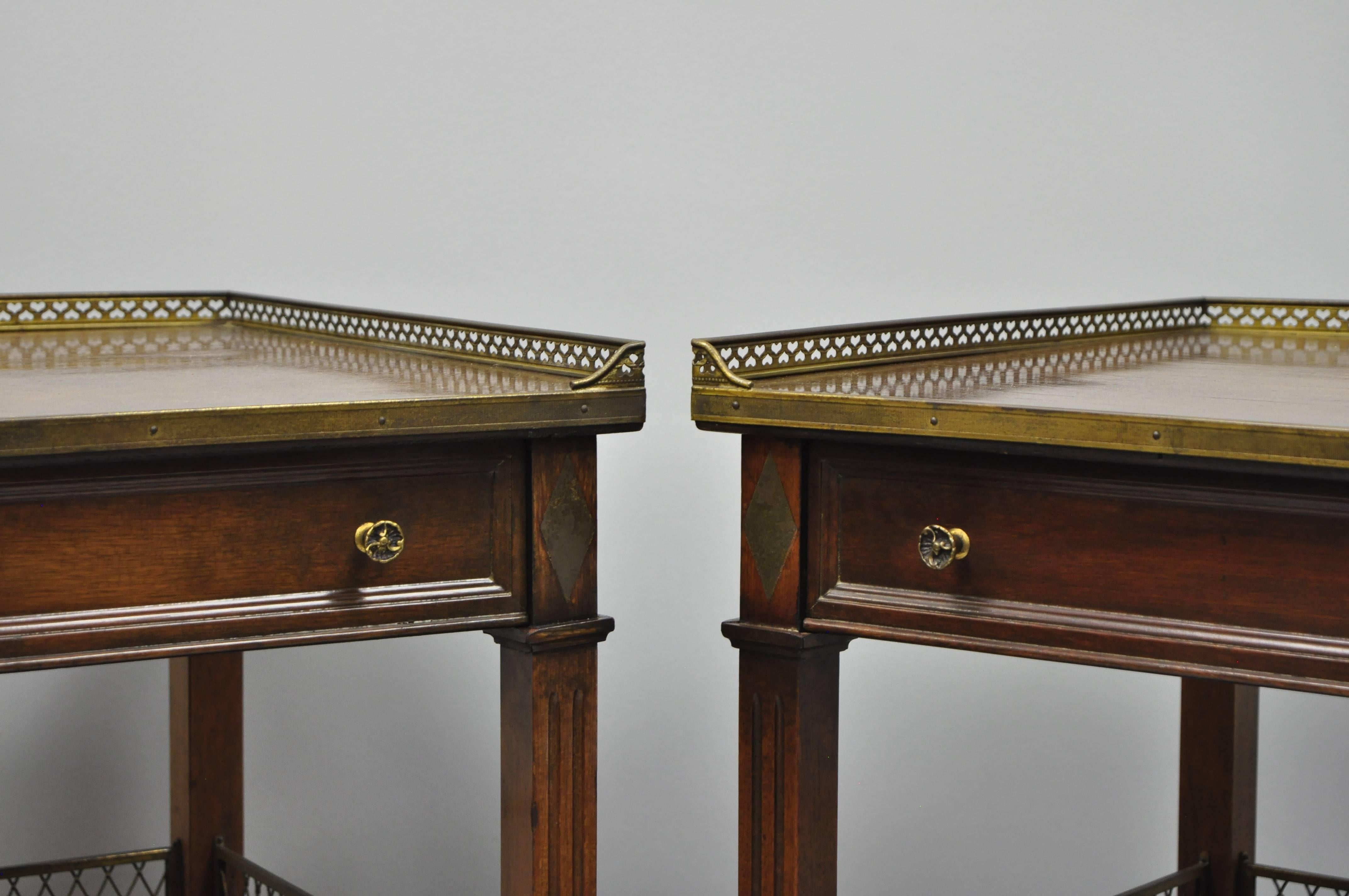 20th Century French Louis XVI Directoire Maison Jansen Style Oversize Walnut End Tables, Pair