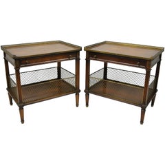French Louis XVI Directoire Maison Jansen Style Oversize Walnut End Tables, Pair