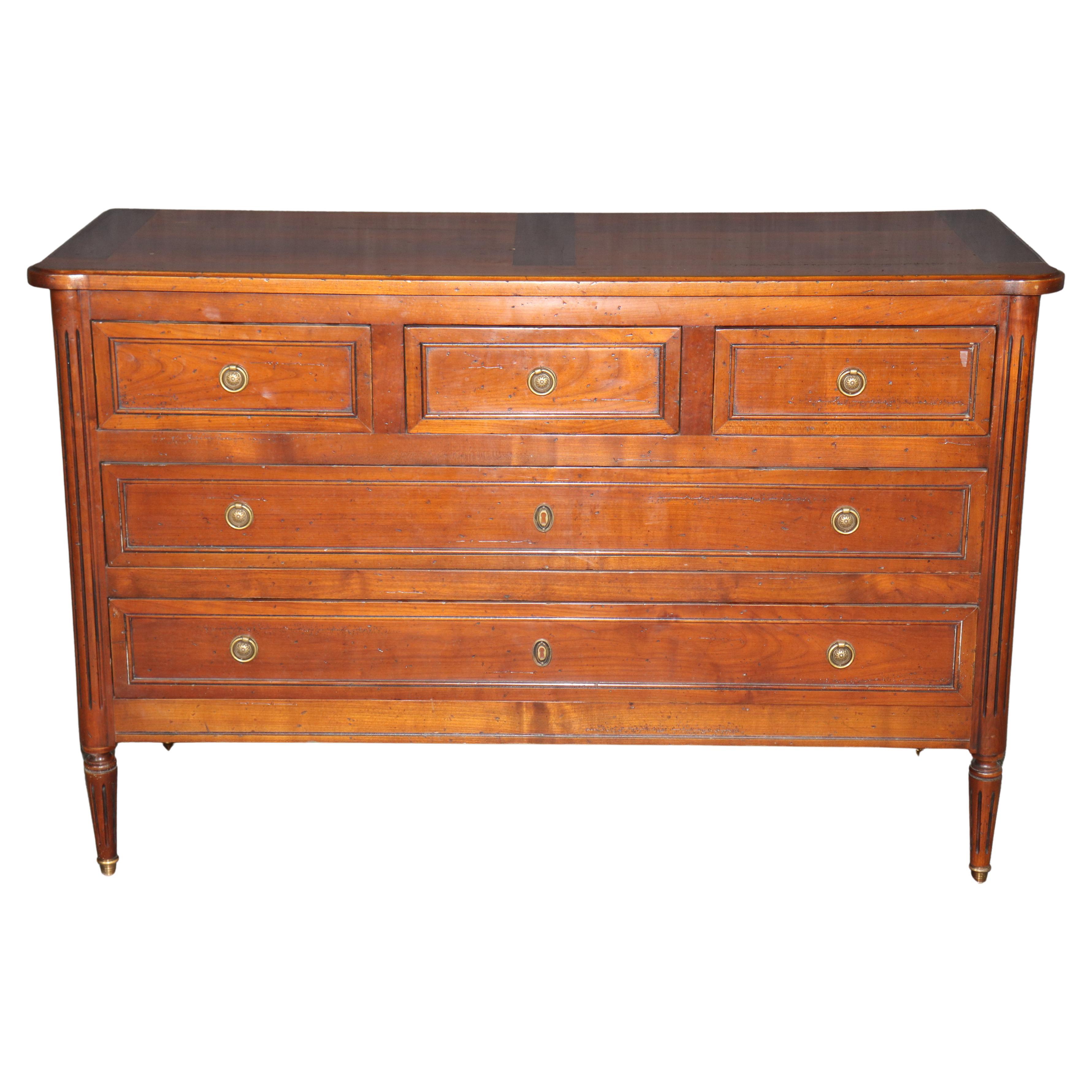 French Louis XVI Directoire Solid Cherry Brass Mounted Commode C. 1950s