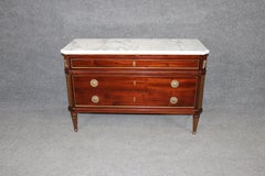 French Louis XVI Directoire Style Brass Mounted White Marble Top Commode
