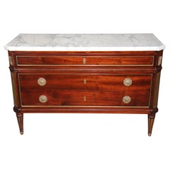 French Louis XVI Directoire Style Brass Mounted White Marble Top Commode