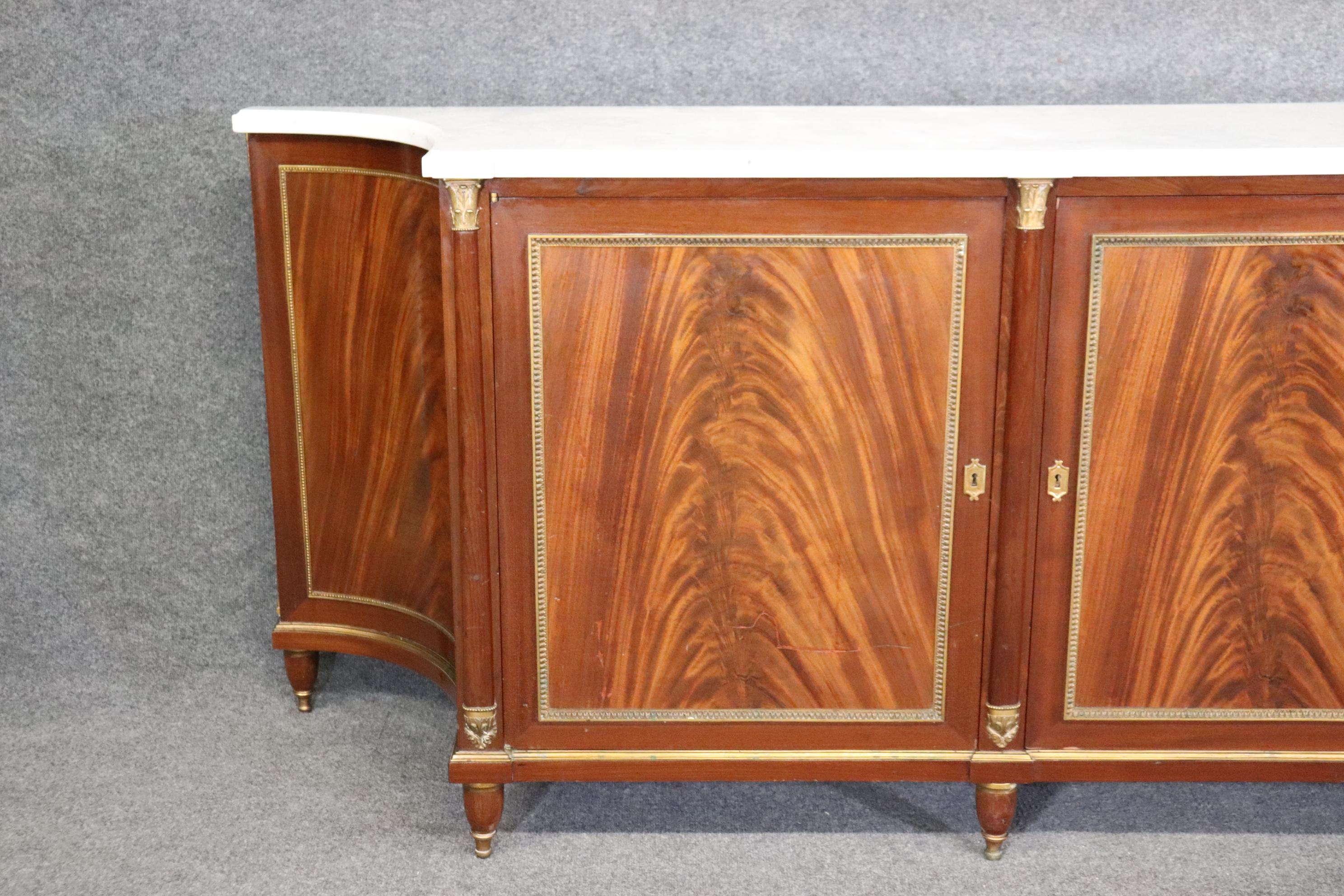 Cast French Louis XVI Directoire Style Marble Top Sideboard Buffett By Maison Jansen For Sale