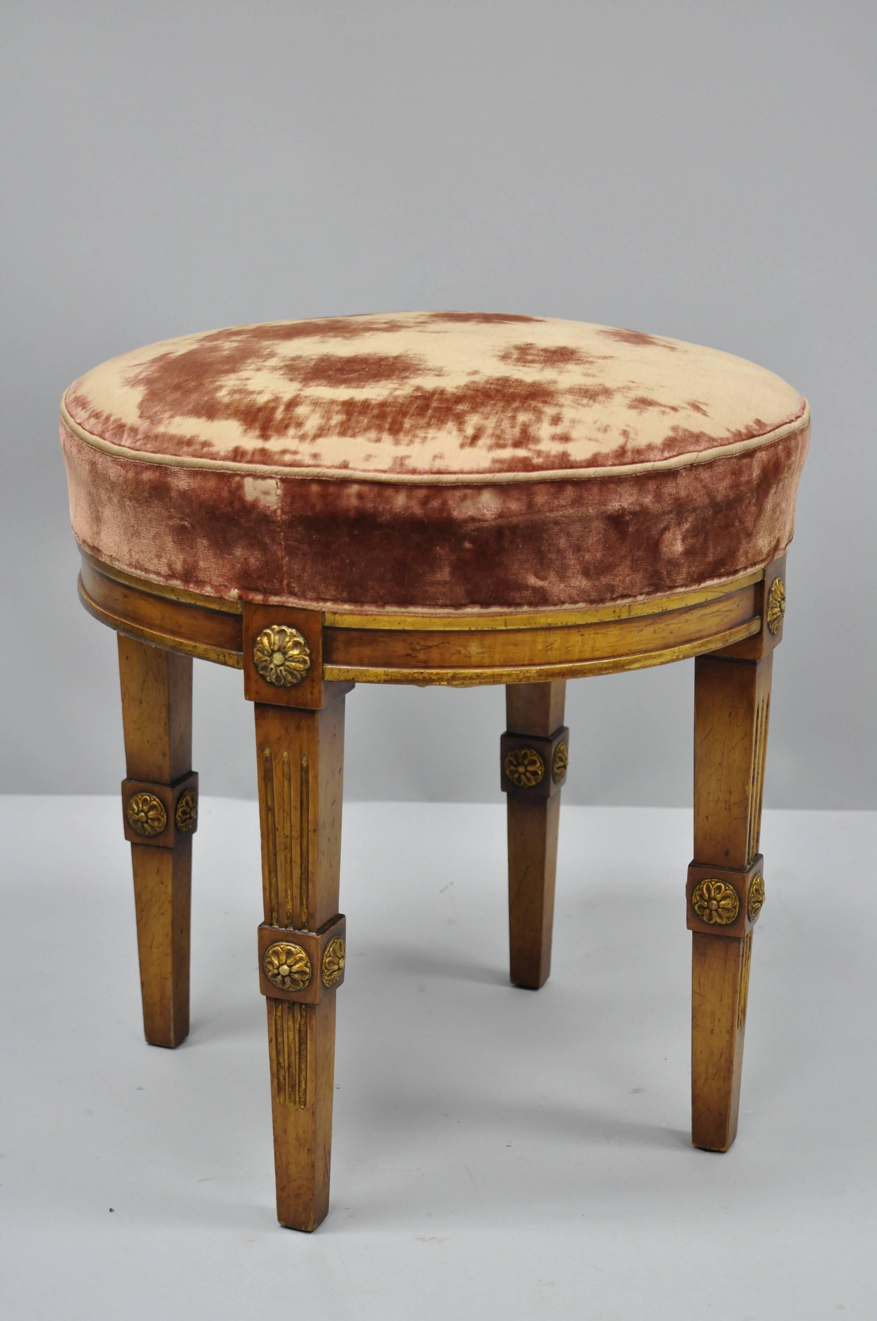 French Louis XVI Directoire Style Round Neoclassical Upholstered Vanity Stool 4
