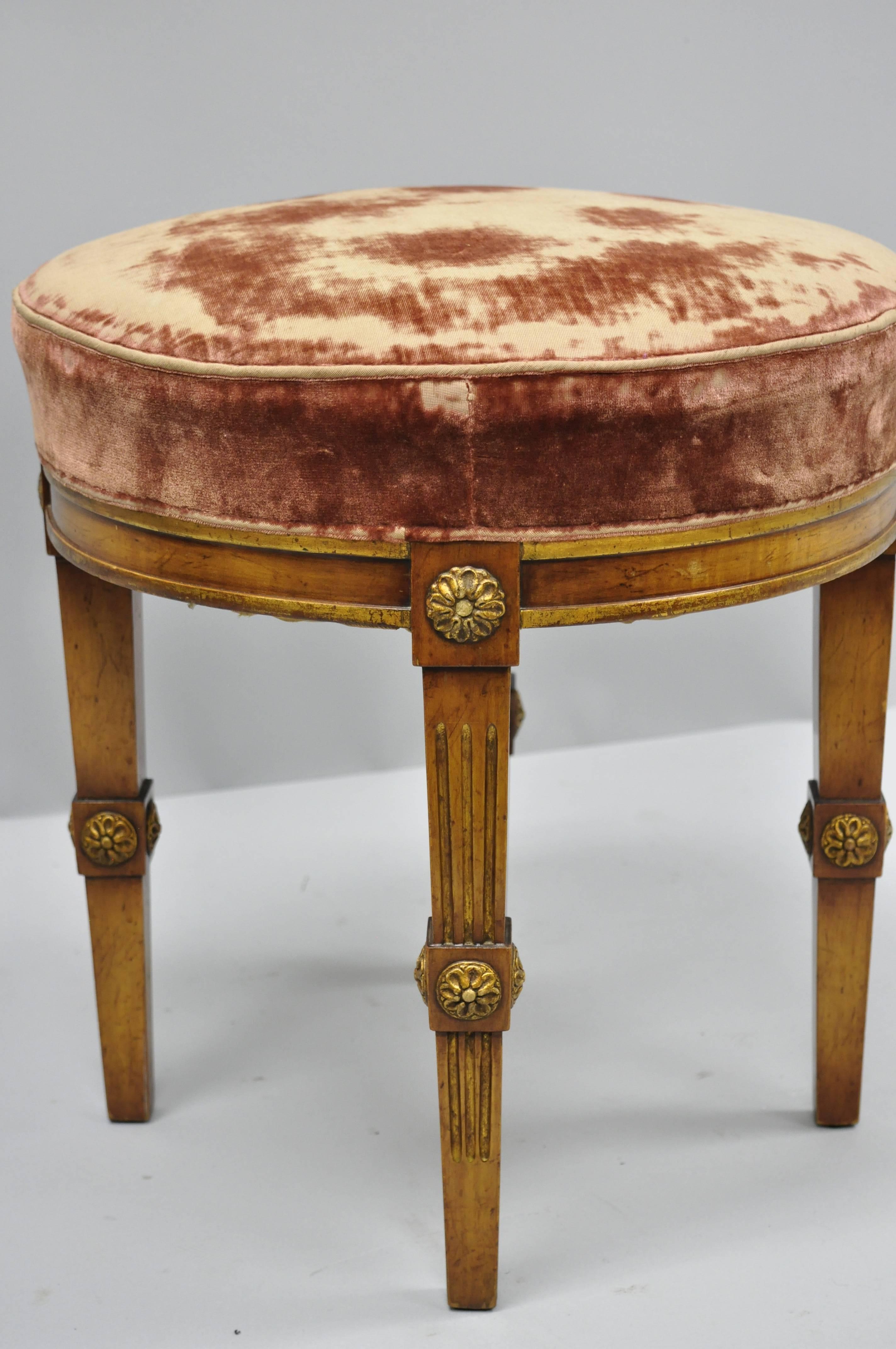 European French Louis XVI Directoire Style Round Neoclassical Upholstered Vanity Stool