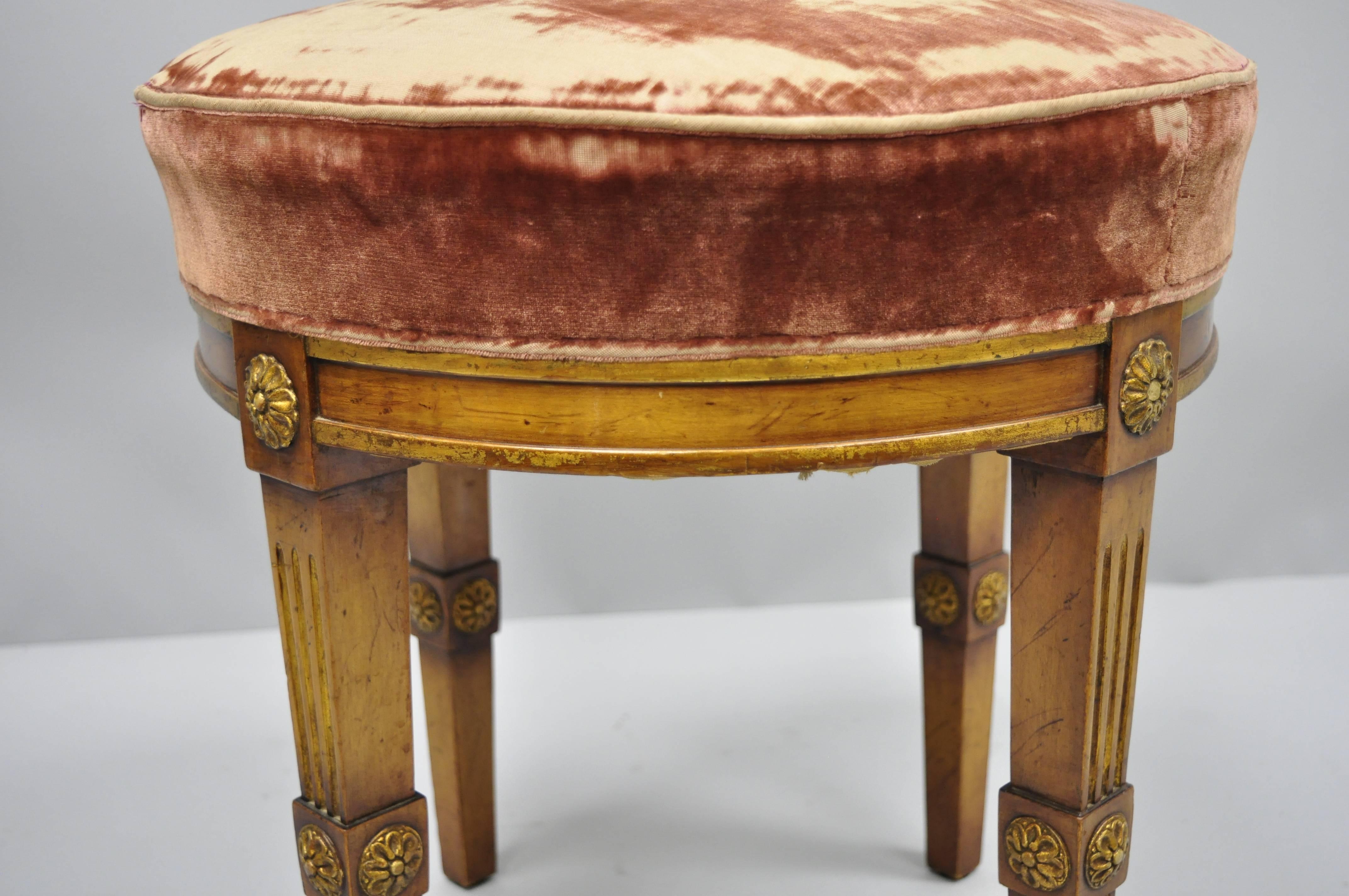 20th Century French Louis XVI Directoire Style Round Neoclassical Upholstered Vanity Stool