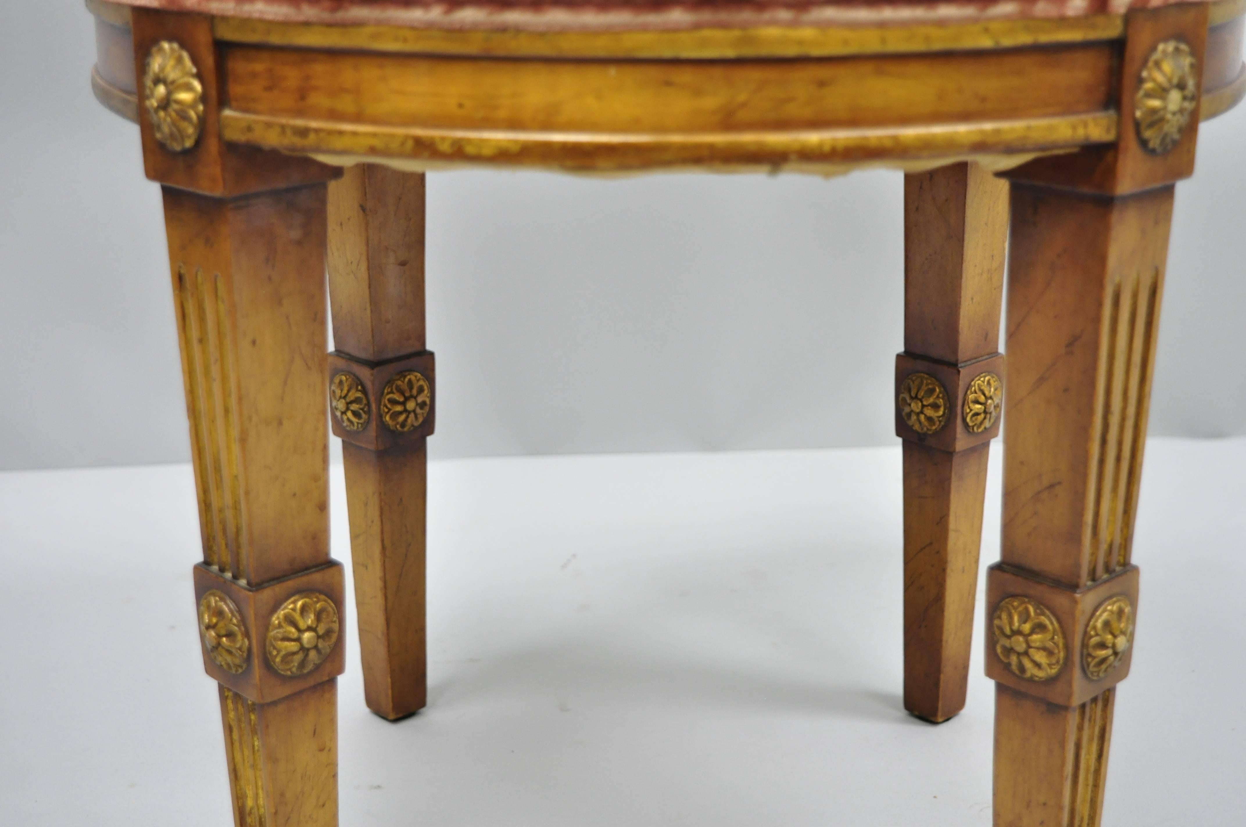 French Louis XVI Directoire Style Round Neoclassical Upholstered Vanity Stool 1