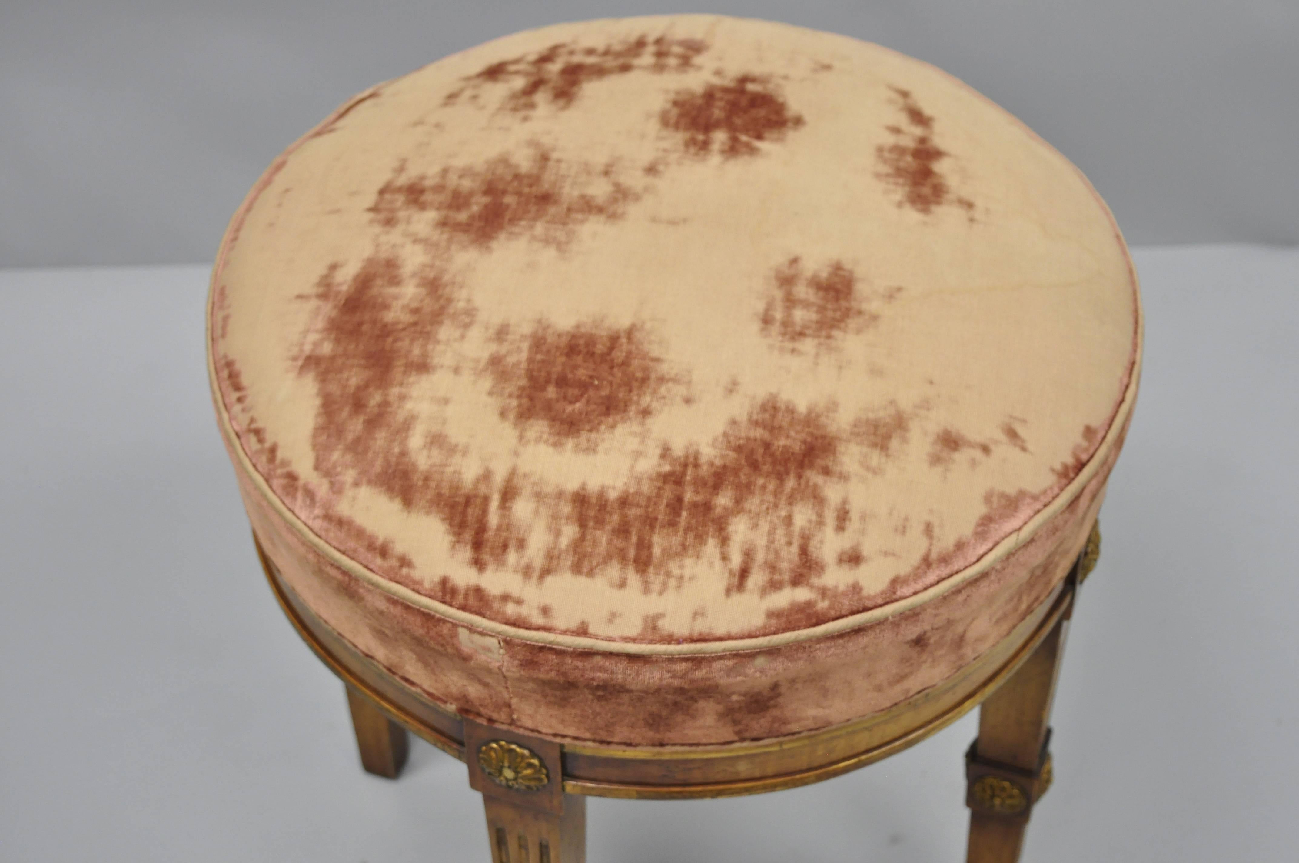 French Louis XVI Directoire Style Round Neoclassical Upholstered Vanity Stool 2
