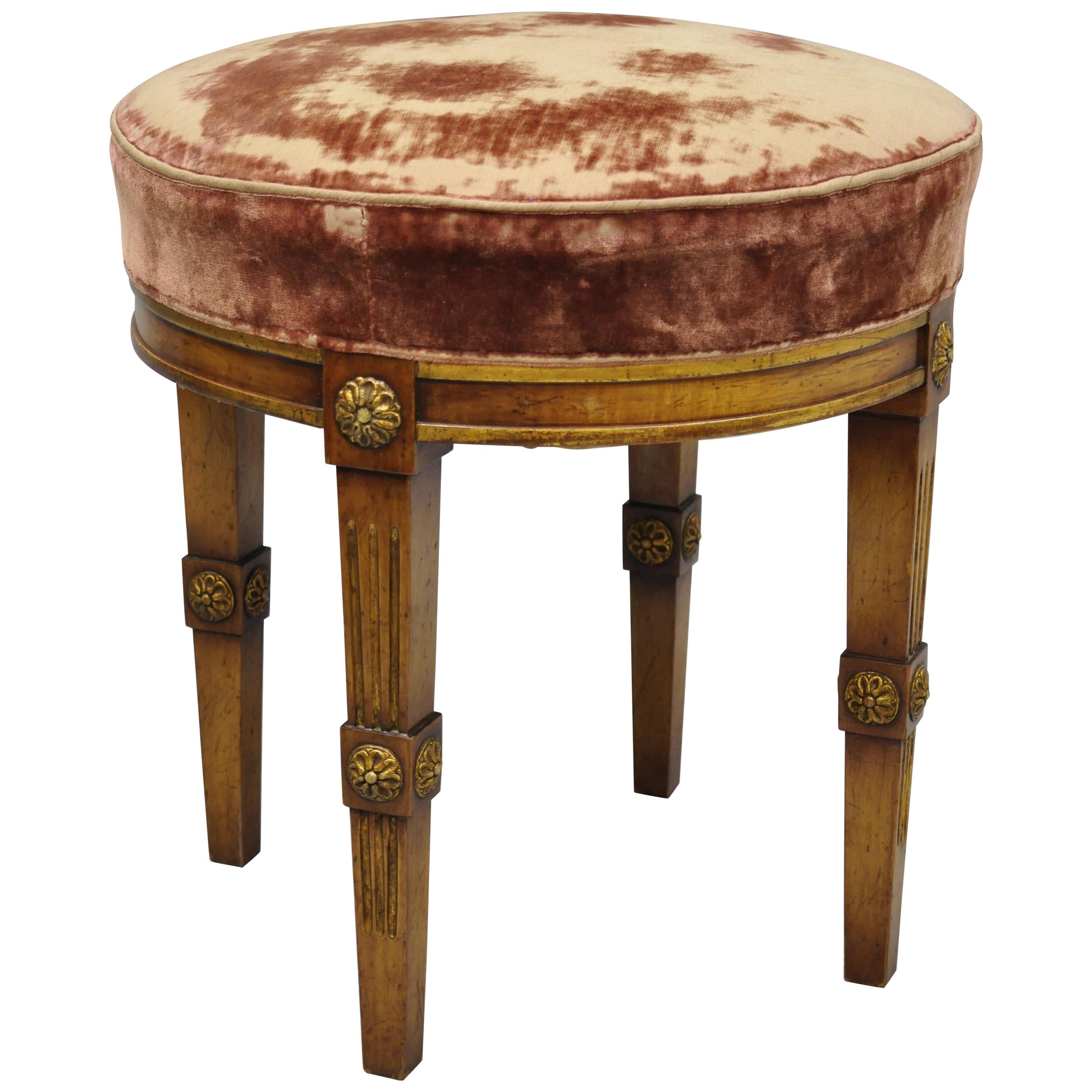 French Louis XVI Directoire Style Round Neoclassical Upholstered Vanity Stool