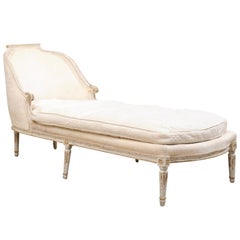 Antique French Louis XVI "Duchesse en Bateau" Carved Wood and Upholstered Chaise Lounge