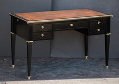 French Louis XVI Ebonized Writing Table or Desk with Embossed Leather Top