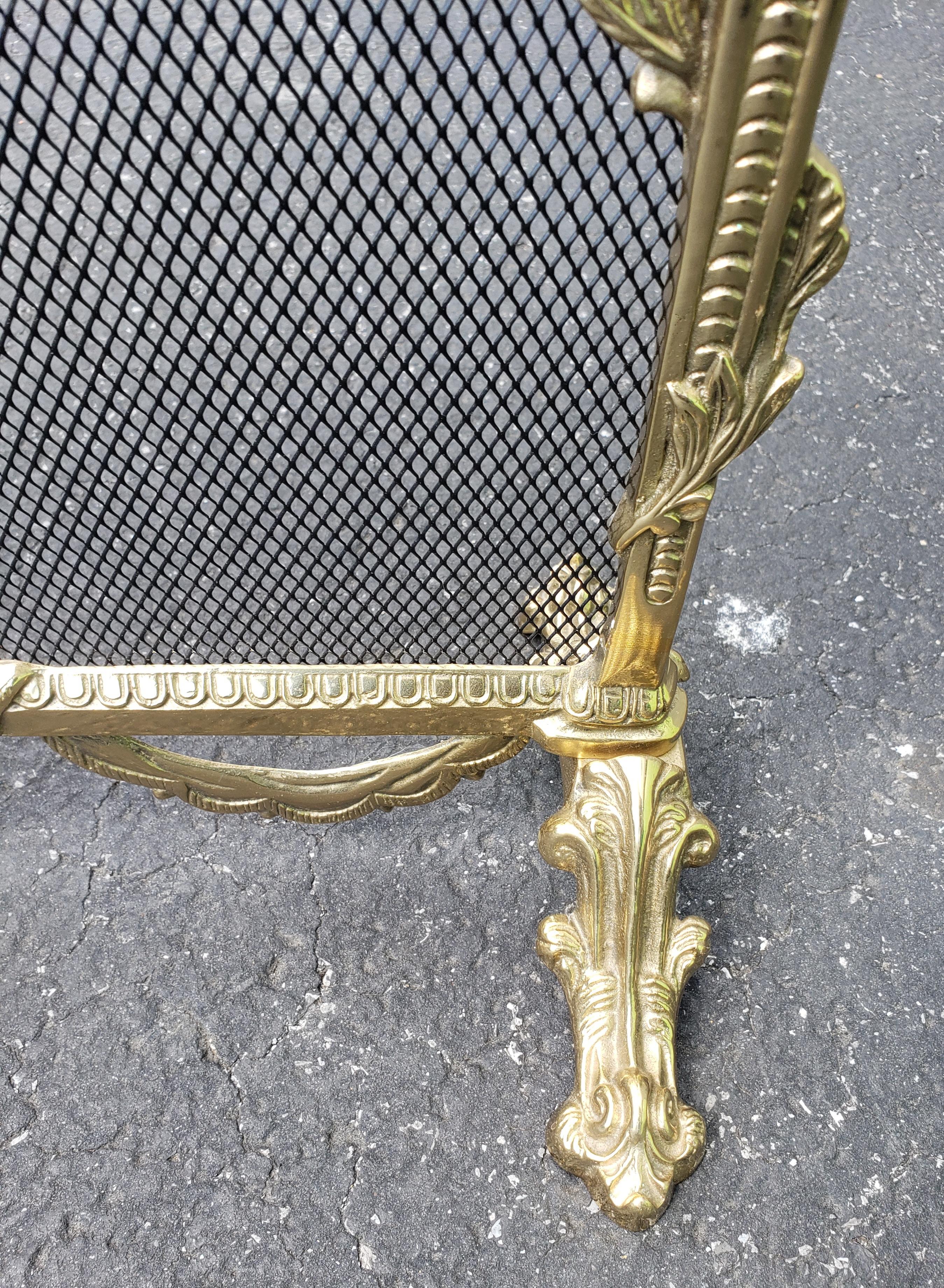 Metalwork French Louis XVI Empire Style Ornate Brass Fireplace Screen For Sale