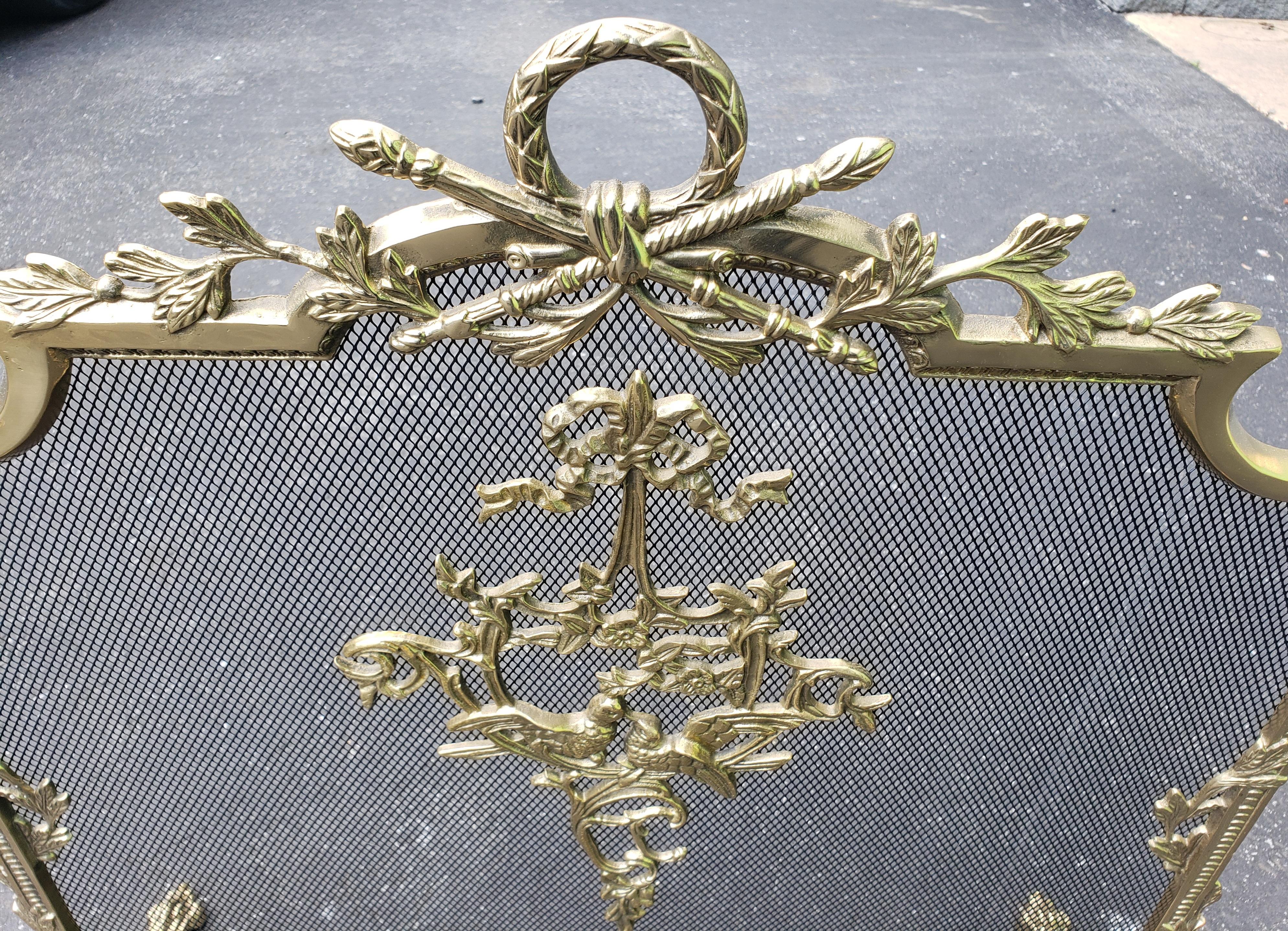 Metal French Louis XVI Empire Style Ornate Brass Fireplace Screen For Sale