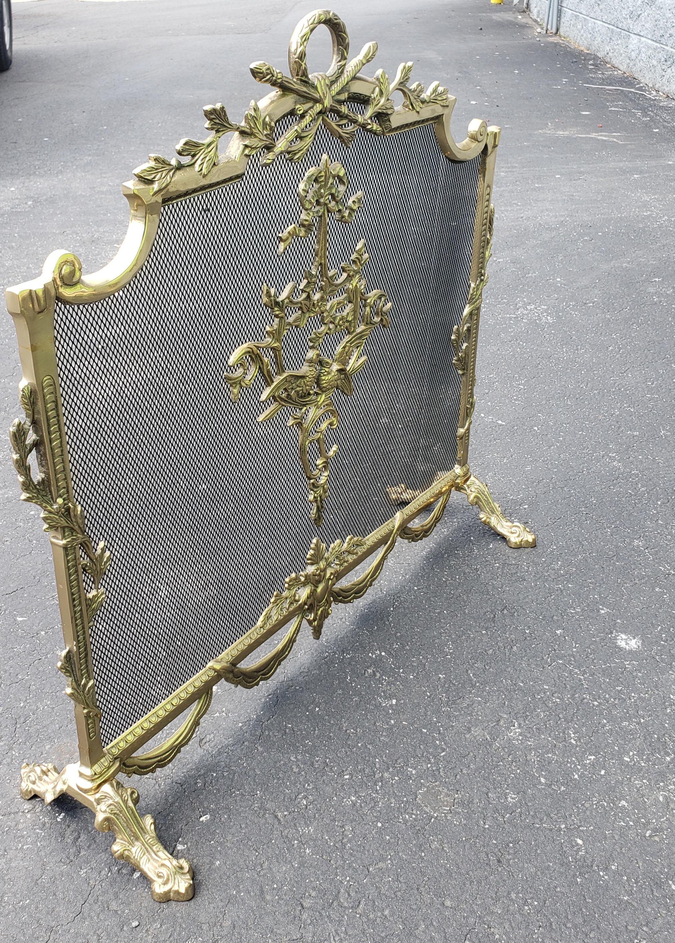 French Louis XVI Empire Style Ornate Brass Fireplace Screen For Sale 1