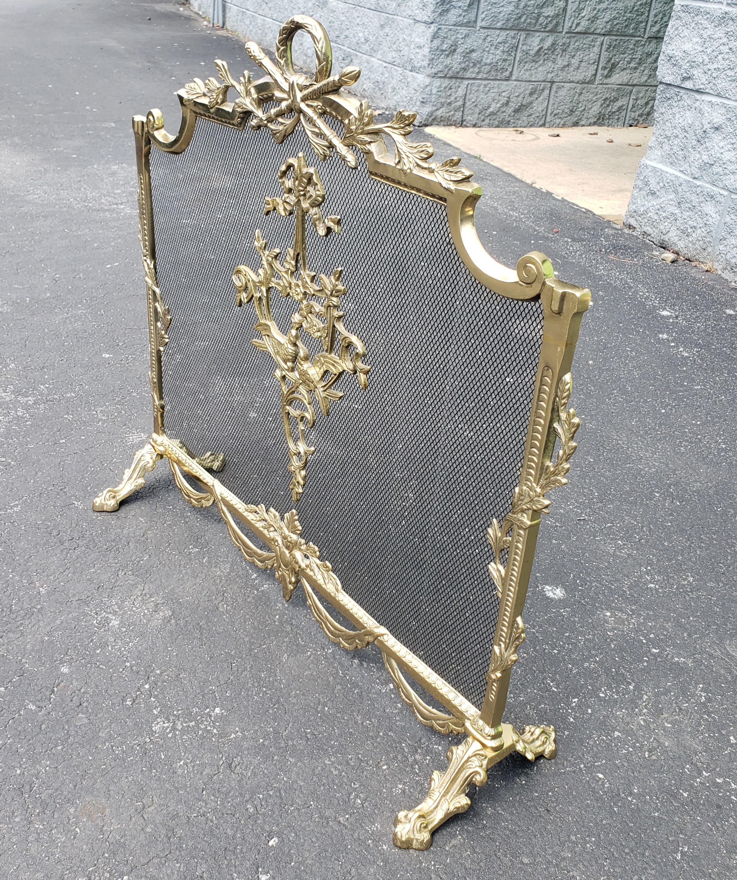 French Louis XVI Empire Style Ornate Brass Fireplace Screen For Sale 2