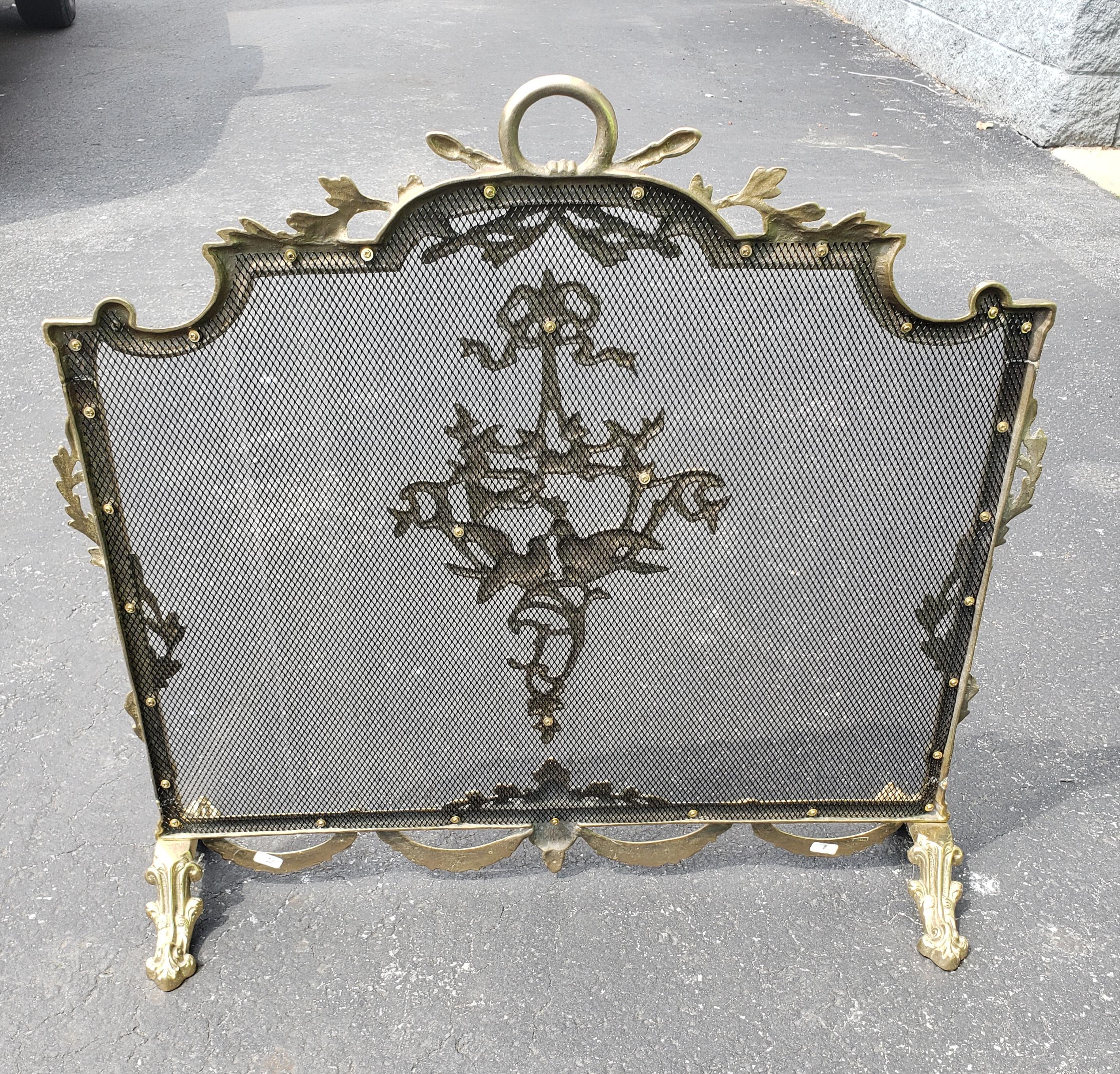 French Louis XVI Empire Style Ornate Brass Fireplace Screen For Sale 3