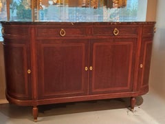 French louis XVI- enfilade style walnut buffet with marble top curved sides