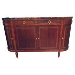 French louis XVI- enfilade style walnut buffet with marble top curved sides