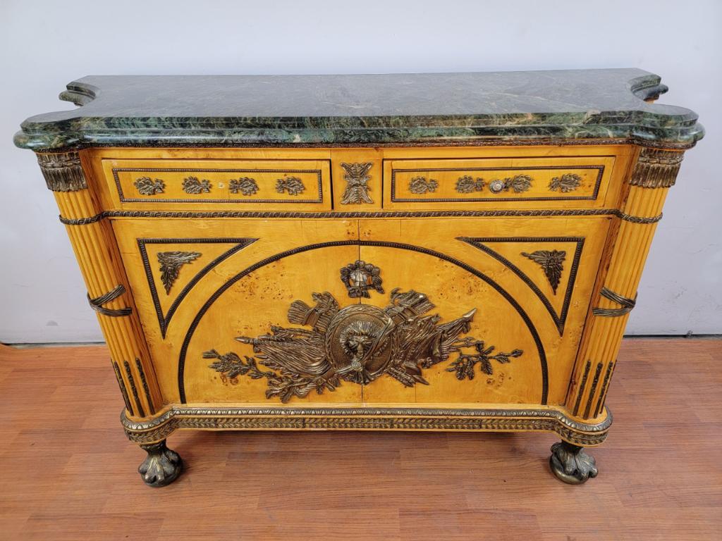 French Provincial French Louis XVI Figural Bronze Ormolu Chest Commode After Benneman For Sale