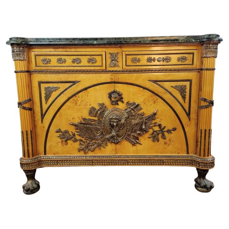 French Louis XVI Figural Bronze Ormolu Chest Commode After Benneman For Sale