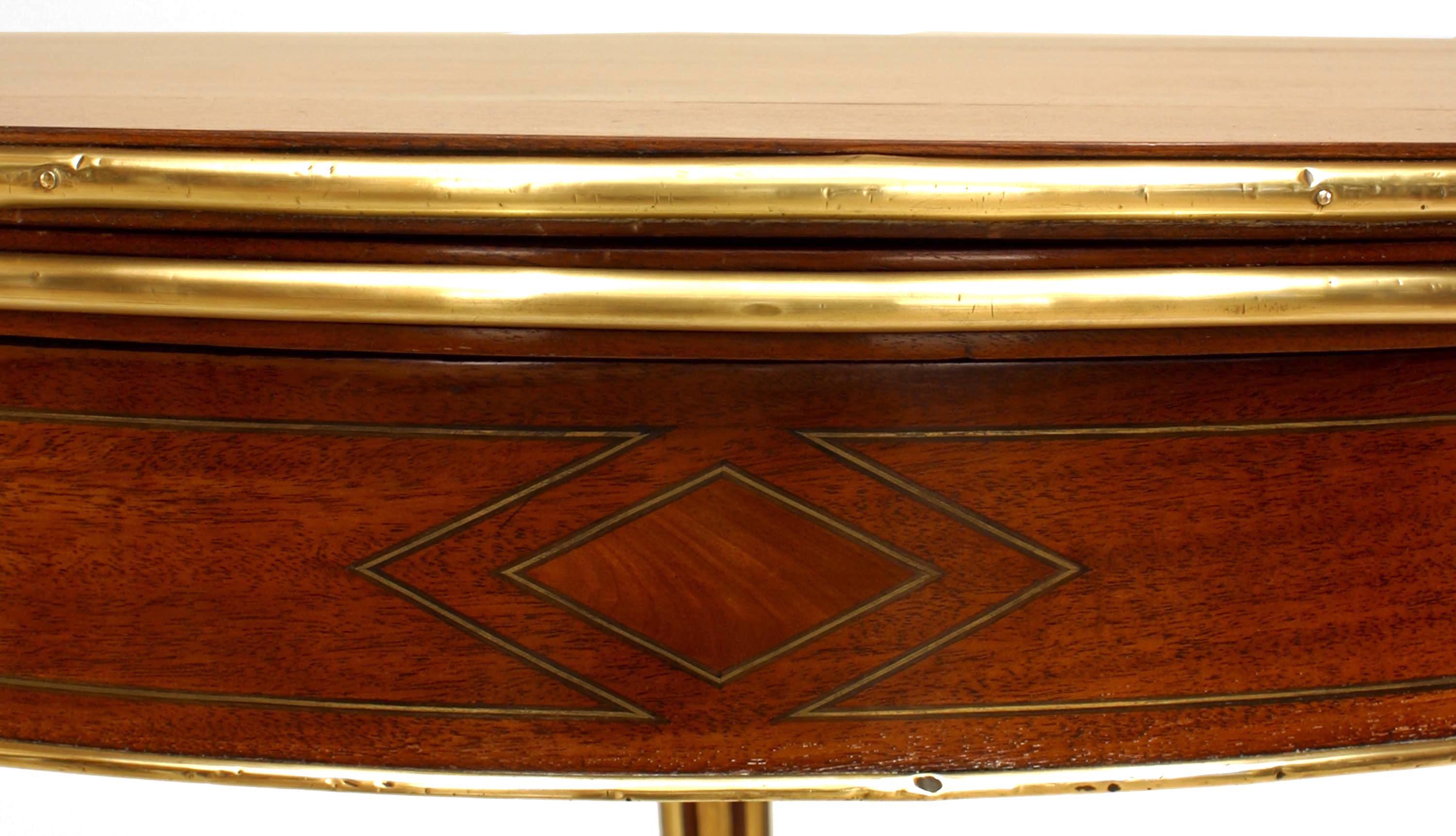 Brass French Louis XVI Mahogany Demilune Console Table For Sale