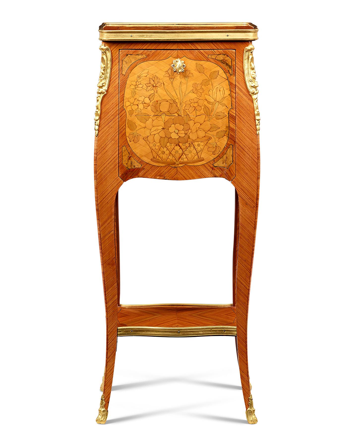 French Louis XVI Floral Marquetry Side Table In Excellent Condition In New Orleans, LA