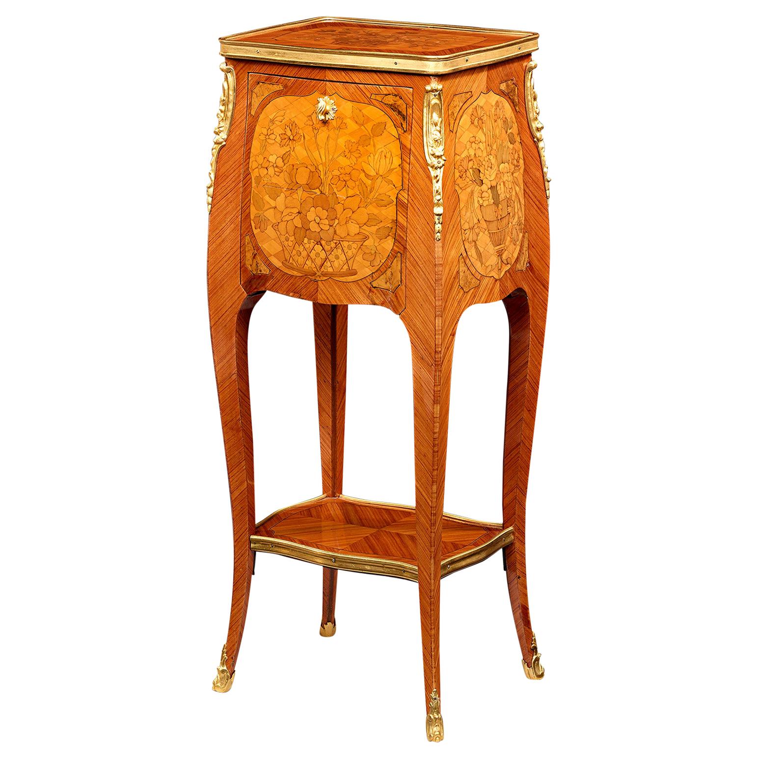 French Louis XVI Floral Marquetry Side Table