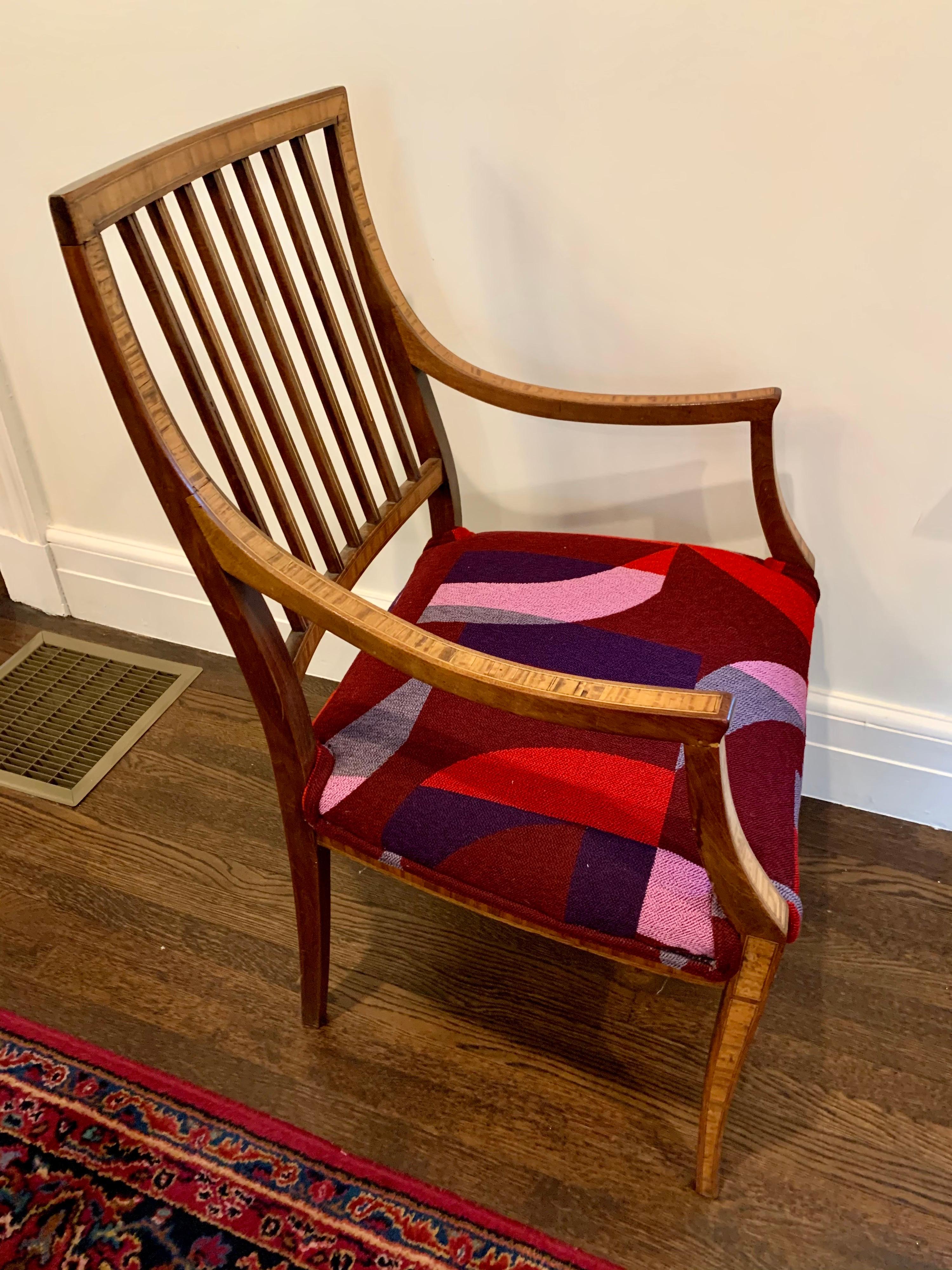 French Louis XVI Fruitwood Arm Chair with New Herman Miller Fabric In Good Condition For Sale In West Hartford, CT