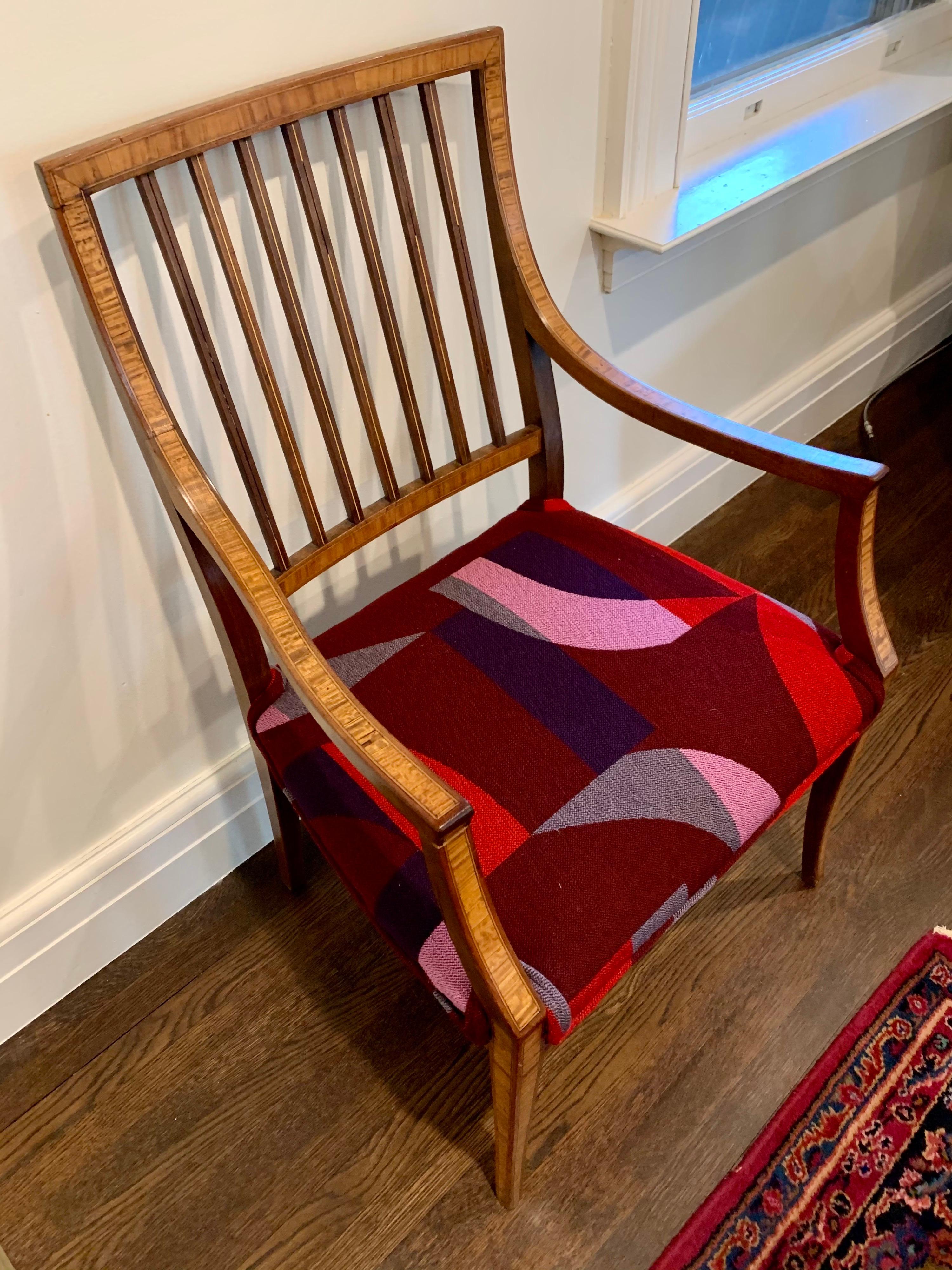Mid-20th Century French Louis XVI Fruitwood Arm Chair with New Herman Miller Fabric For Sale