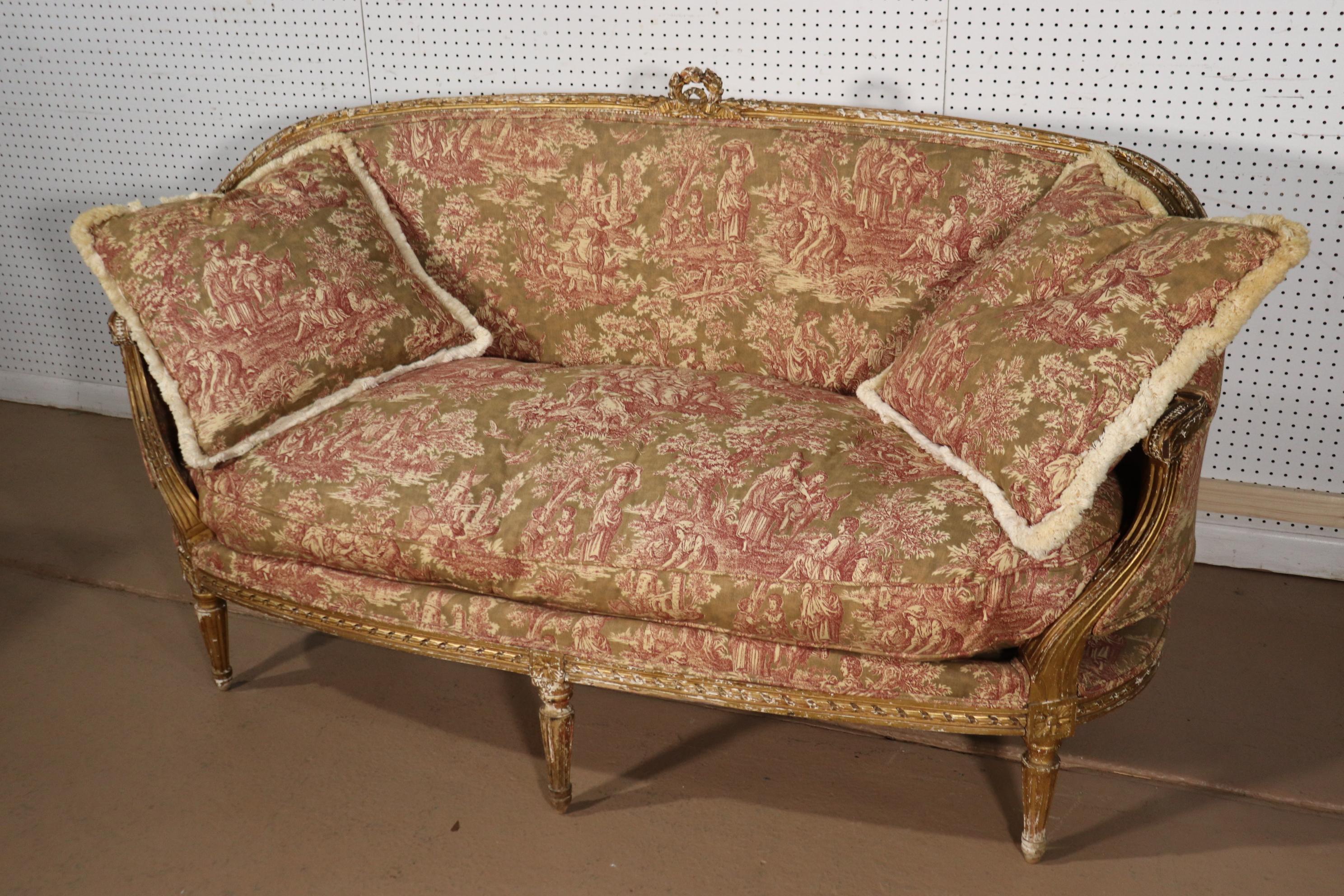 French Louis XVI Gilded Settee Canape, Circa 1890 11