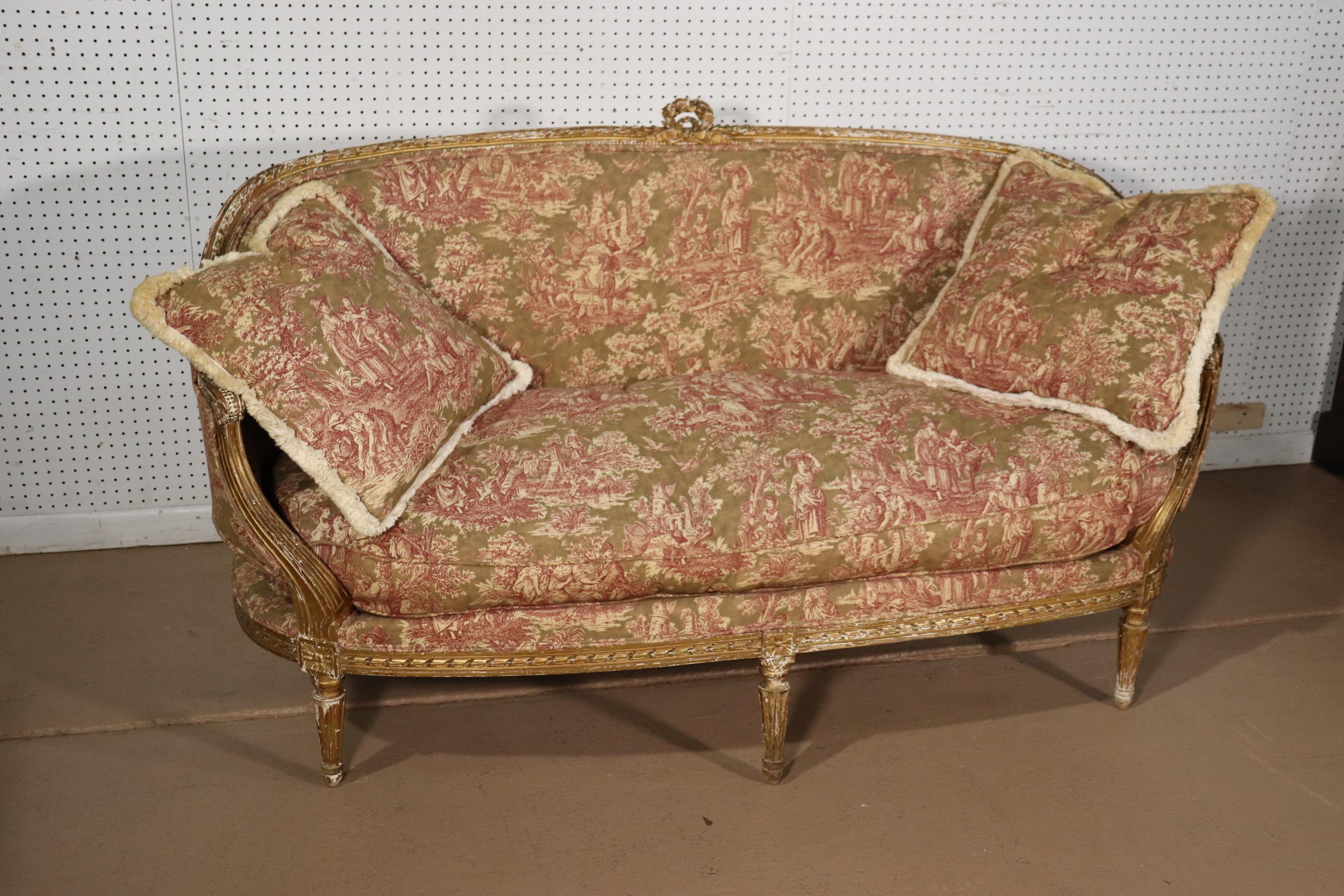 19th Century French Louis XVI Gilded Settee Canape, Circa 1890