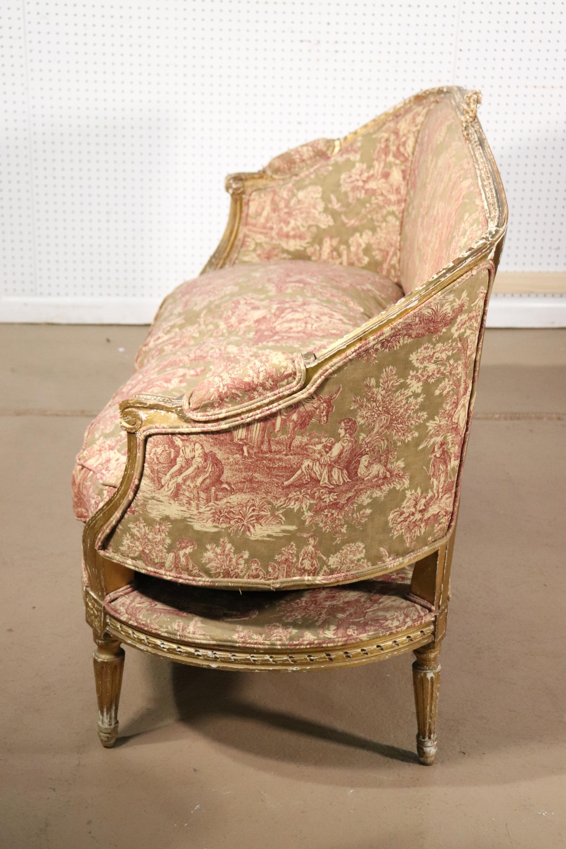 Walnut French Louis XVI Gilded Settee Canape, Circa 1890