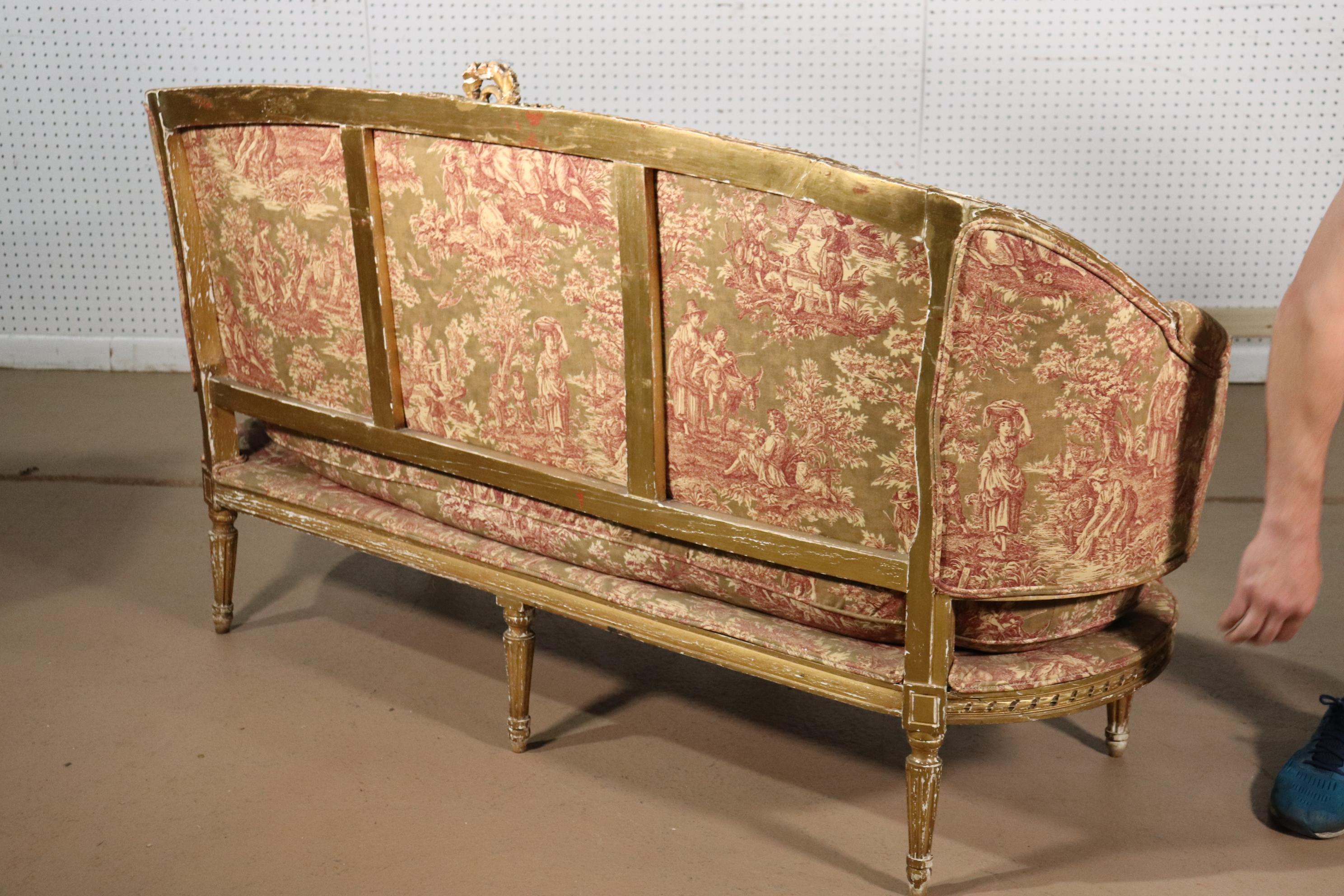 French Louis XVI Gilded Settee Canape, Circa 1890 4